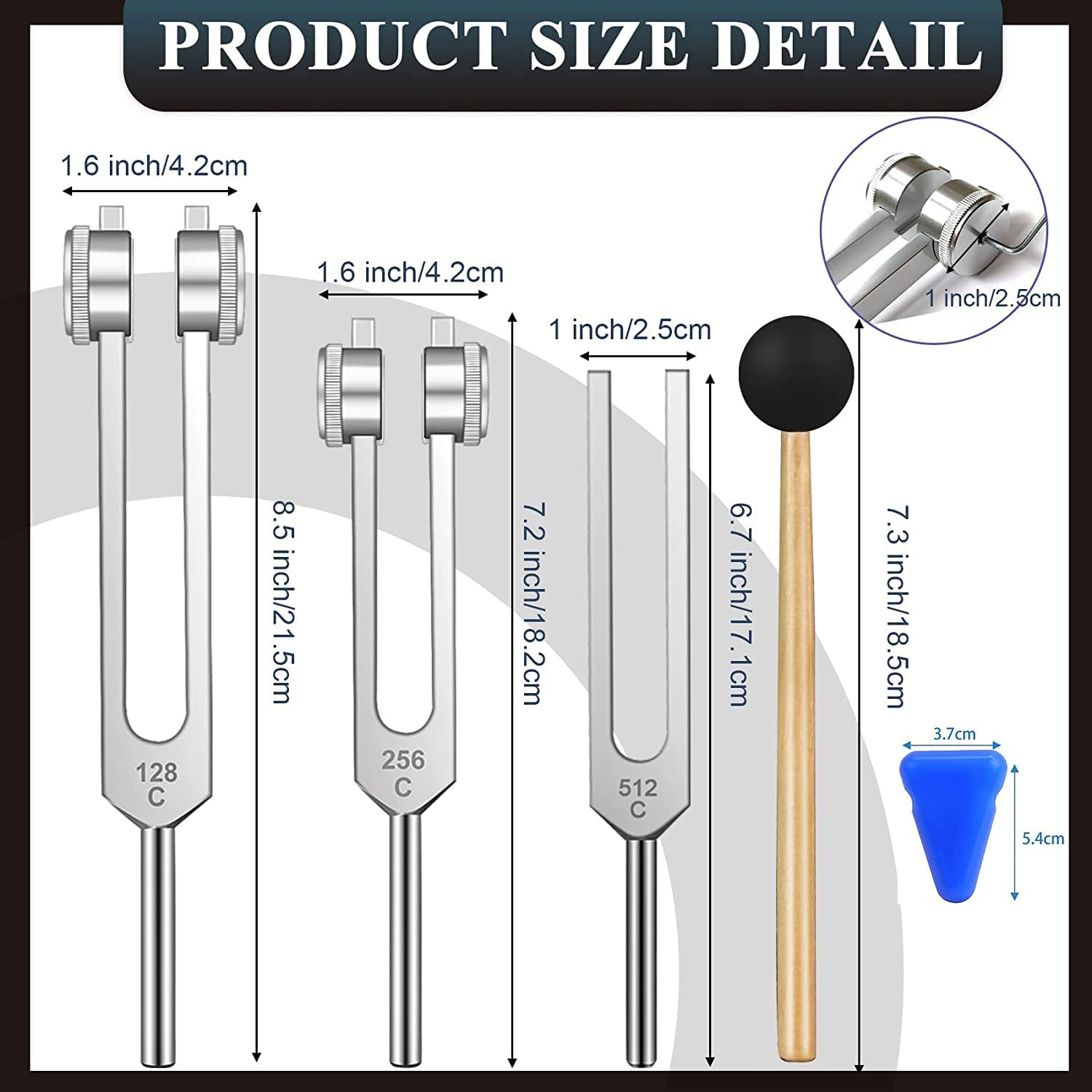 Tuning Fork, Tuning Fork Medical, Tuning Fork Set of 3Pcs Tuning Fork 128Hz and 512Hz 256Hz, Tuning Fork and Reflex Hammer Set for Healing/Chakra/Sound Therapy, Buddhists Yoga Teacher image number 5