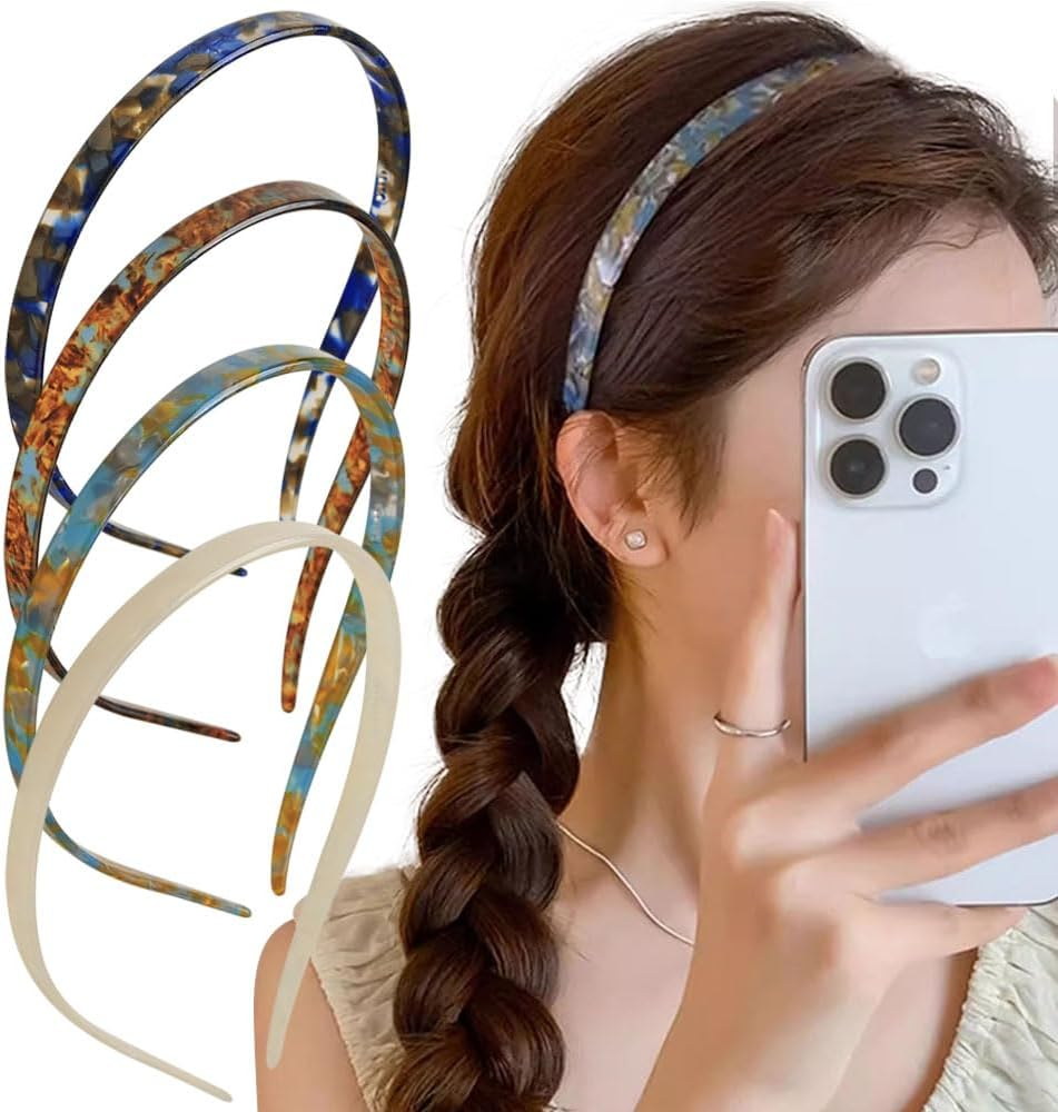 Pack of 4 Cute Headbands Women'S Non Slip Hair Band Women'S Acetic Acid Headband Women'S with Teeth Comb Headband Curved Glasses Design Headband Women'S Cute Colourful Hair Bands Women'S Hair image number 1