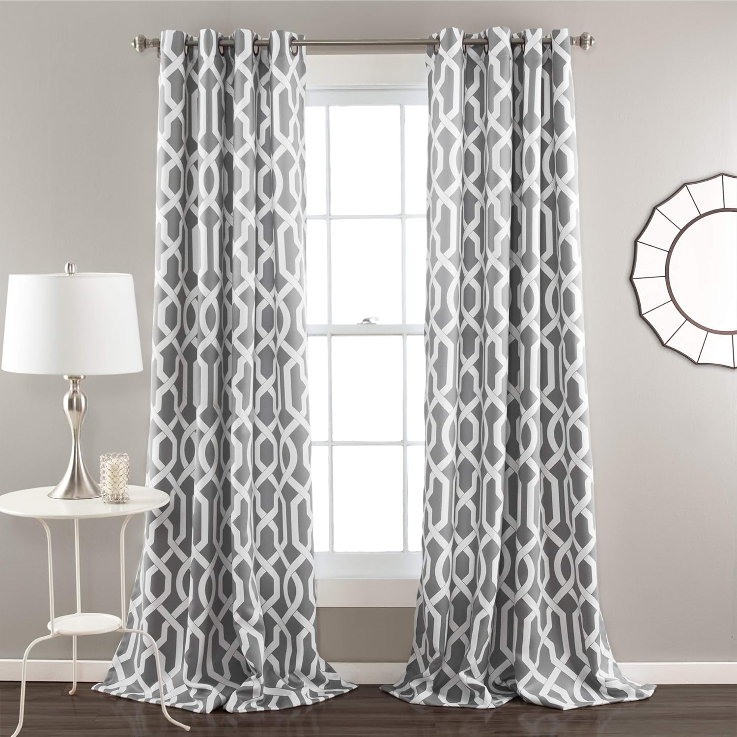 Lush Decor Edward Trellis Room Darkening Window Curtain Panel Pair, 84 Inch X 52 Inch, Gray, Set of 2