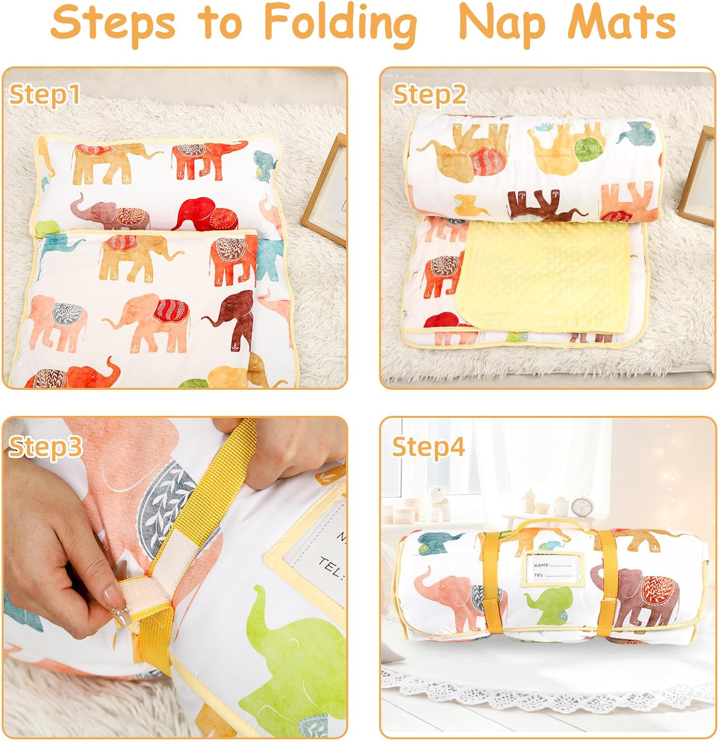 Toddler Nap Mat for Preschool, Thicken Kids Sleeping Mats with Removable Pillow and Blanket for Boys Girls, 140 X 60 Cm Extra Large Daycare Nap Mat(Colorful Elephant) image number 1