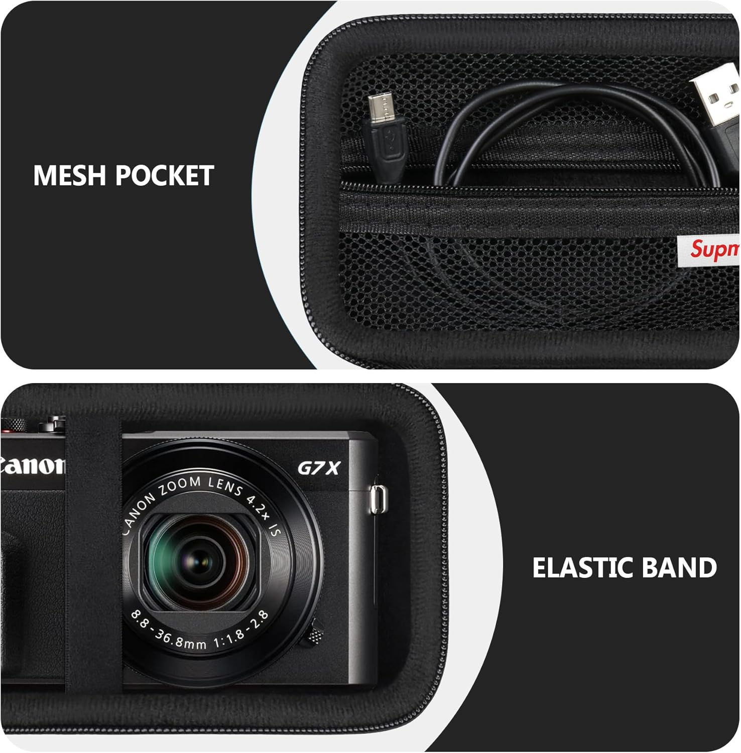 Supmay Hard Travel Case for Canon Powershot G7 X Mark II/ G7 X Mark III Digital Camera, Protective Storage Bag with Zipper Mesh Pocket for Battery Pack, Charging Cable and Other Accessories, Black