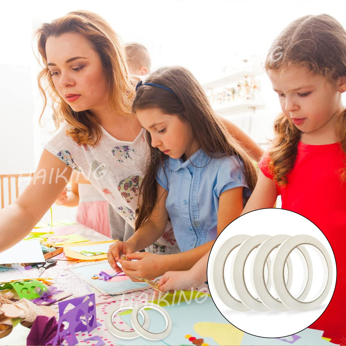 Sticky Craft Tape, 4 Rolls Double Sided Tape for Crafts, Card Making, Scrapbooking, Gift Wrapping (8Mm X 20M Each Roll) image number 6