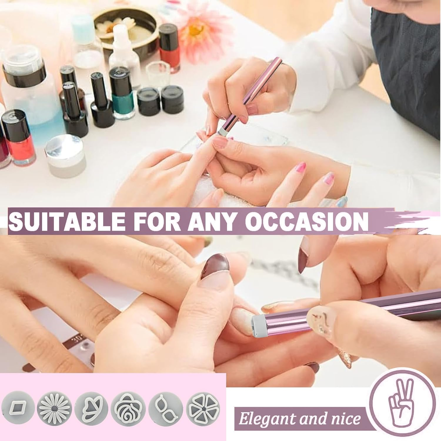 TELAIN DIY Nail Art Stamper Kit for Precise Designs, Includes 6 Nail Pens with Flowers and Butterfly Motifs, Compact and Portable for All Occasions image number 2