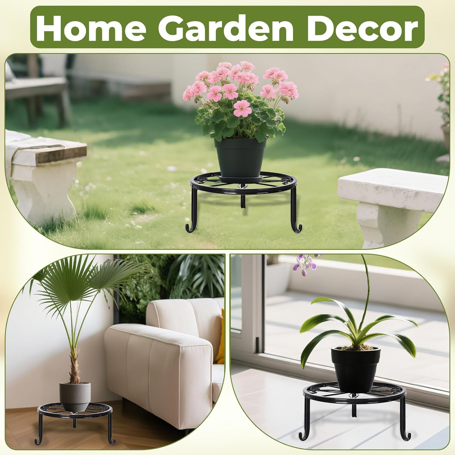 7 Pack Metal Plant Stands, Ditind Heavy Duty Potted Stand Holder for Multiple Plant, Rustproof Iron Flower Pot Stands for Outdoor Indoor, round Plant Pot Shelf Supports Decor Racks for Garden Home image number 5