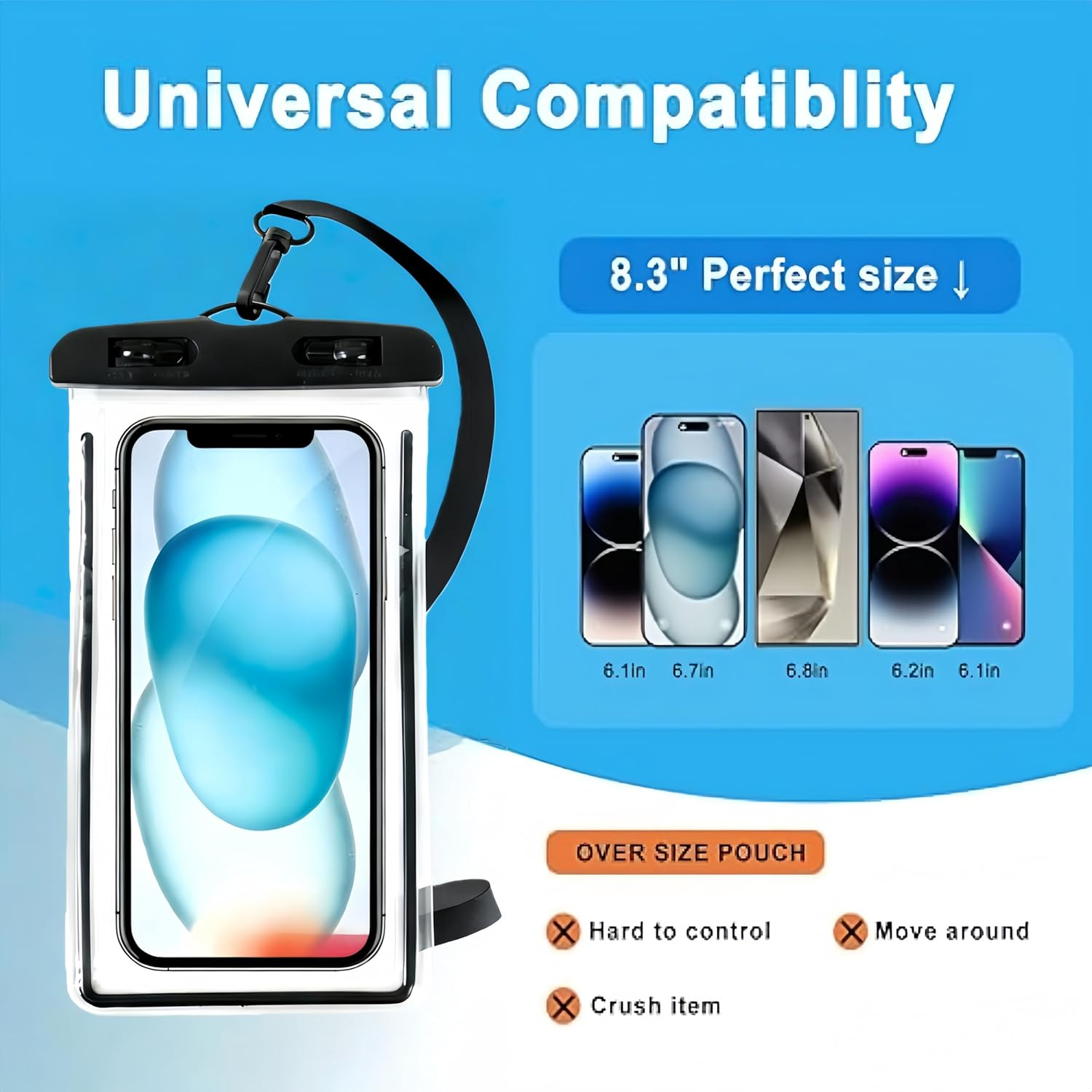 2-Pack Waterproof Phone Pouch,Underwater Phone Case,Water Proof Cell Phone Dry Bag for Iphone 17 16 15 14 Pro 13 12 11 Mini, Samsung S24 S23 Cellphones, Transparent(Black+White) image number 1