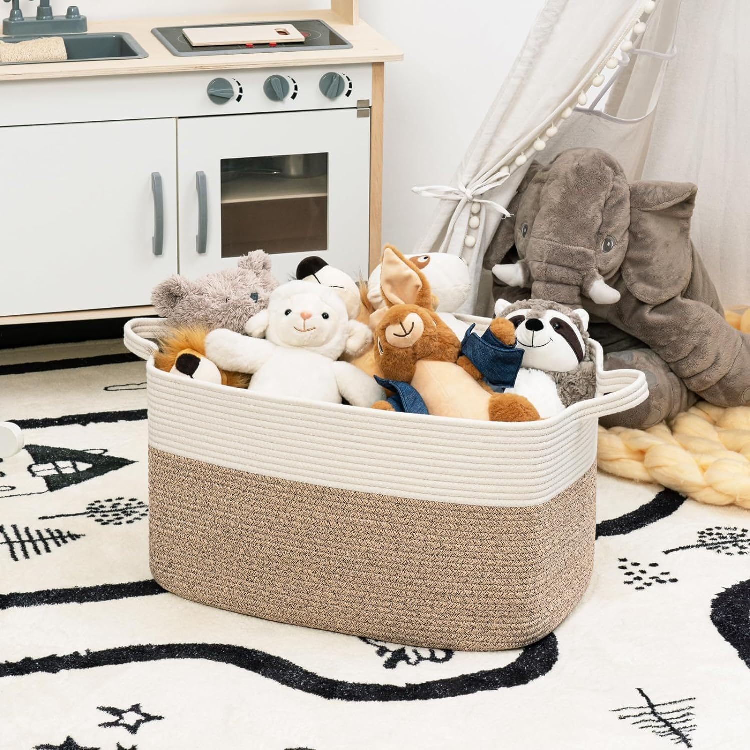Extra Large Storage Baskets Laundry Basket with Handles Kids Toy Baskets Storage Woven Blanket Living Room Toy Basket for Blanket, Toys, Dirty Clothes in Bedroom (19" X 13.3" X 11.02")