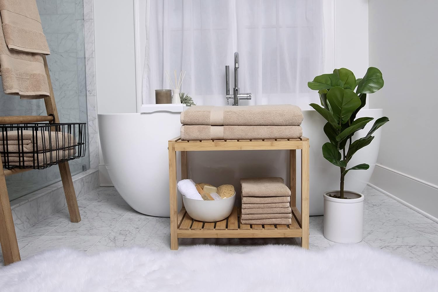 COTTON CRAFT Hotel Luxury Spa Set of 2 Bath Sheets, Oversized Ringspun Cotton 700GSM, 40 Inch X 80 Inch, Linen image number 4