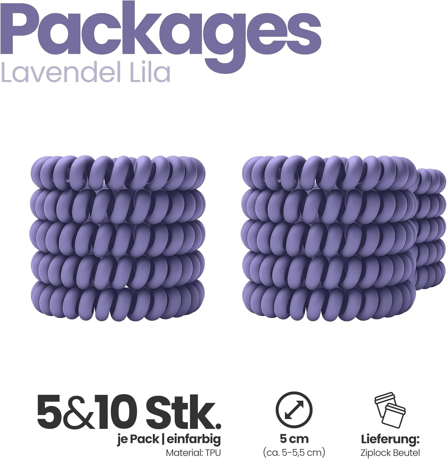 Specora Spiral Hair Scrunchies Lavender Pack of 10-5 Cm - TPU - Telephone Cable Scrunchie - No Pulling & Tangling - Elastic, No Imprint, Gentle on Hair image number 4