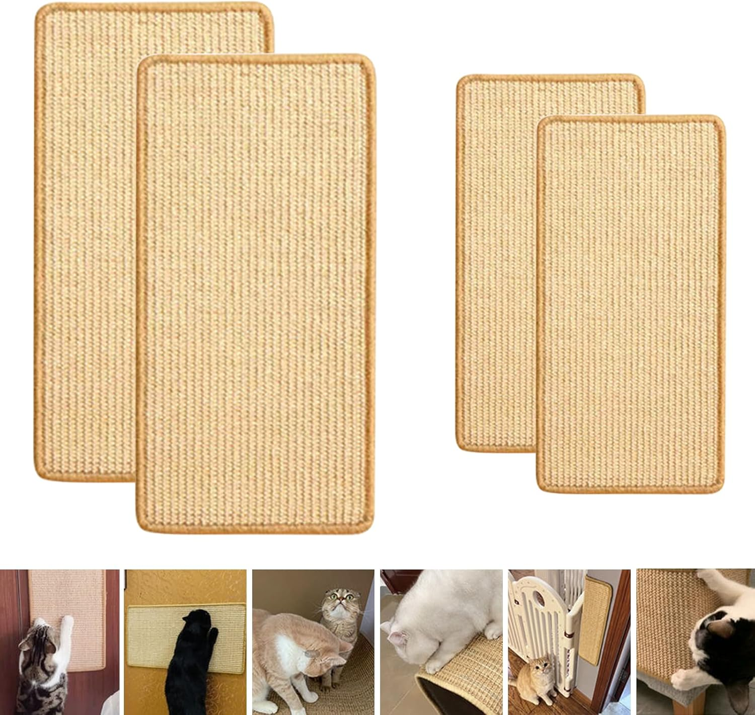 Pack of 2 Cat Scratching Mat, Natural Sisal Rug, Cat Scratching Mat, Non-Slip Scratching Boards Sisal Mat, Cat Floor Scratching Pad, Cat Scratching Furniture, Corners Scratch Protection for Sofas image number 2