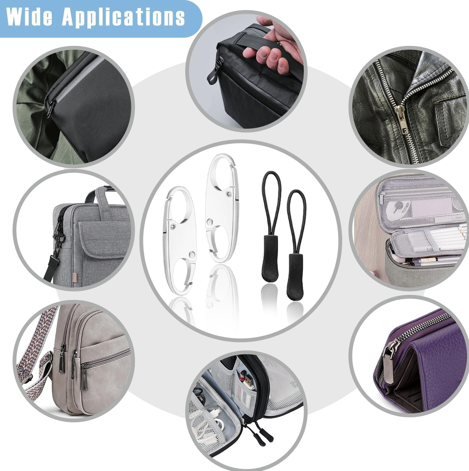 Zipper Clip Theft Detterent - anti Theft Zipper Locks Keep the Zipper Closed Backpacks, 6 Pack Easy Clip Black & White, Nylon Cord Zipper Pulls 6 Pack (6 Pcs Silver, Oval Double Open) image number 2