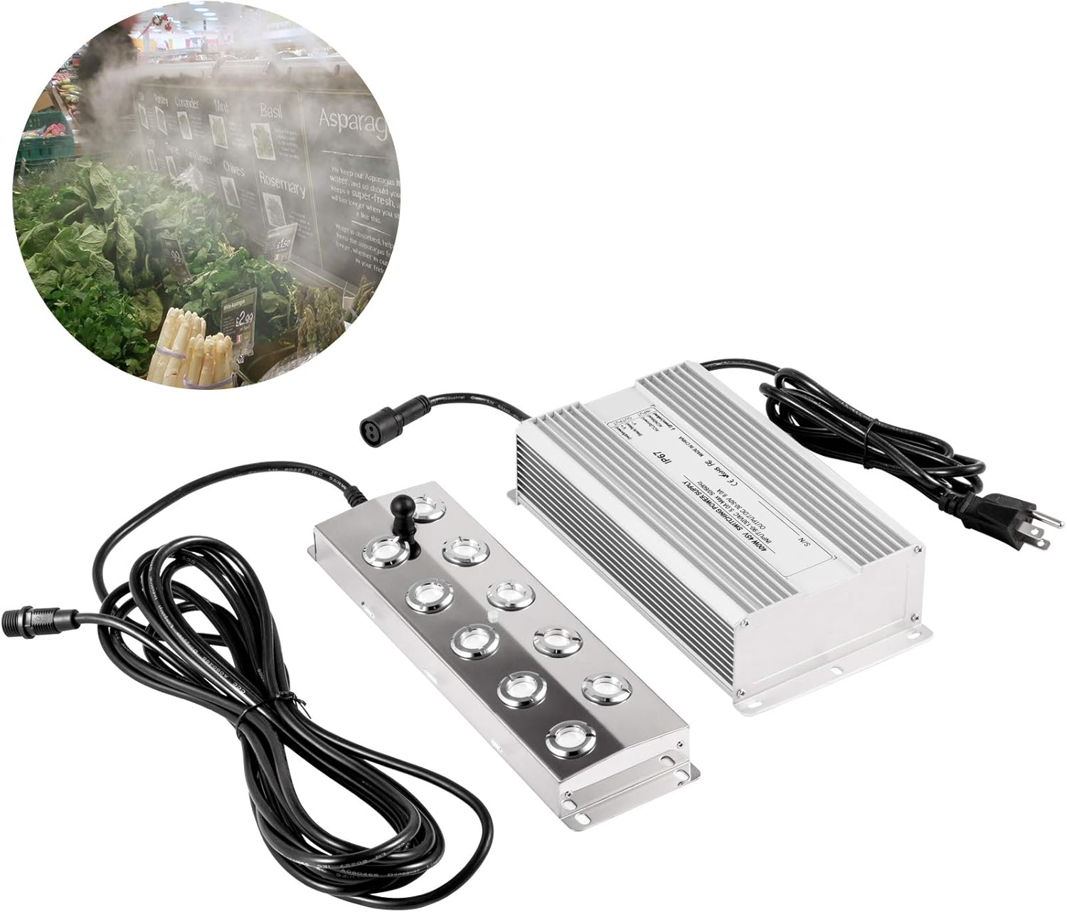 VEVOR Mist Maker 10 Head Ultrasonic Mist Fogger with Waterproof Power Supply Ultrasonic Fogger Humidifier Stainless Steel Pond Mister Fogger 5Kg/H Ultrasonic Mist Humidifier for Gardening Pond image number 1
