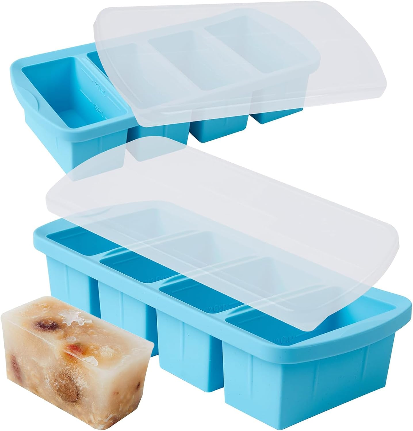 2 Pack Silicone Freezer Tray with Lid, Soup Freezer Container Molds, Large Ice Cube Tray - Makes 8 Perfect 250Ml Portions Cubes for Freezing Soup, Stews & Sauces, Oven&Dishwasher-Safe