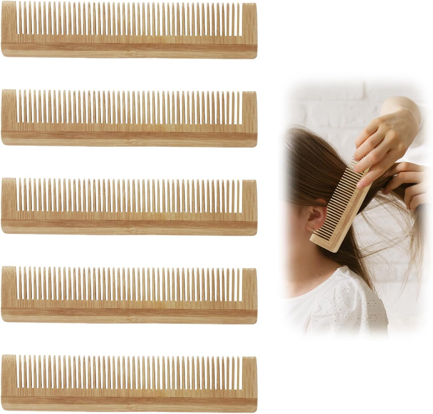 SMCEHEYA 5Pcs Wooden Comb, Fine Tooth Comb Large, Hair Comb for Men and Women, Bamboo Comb 100% Natural, Detangler Comb No Handle, Handmade Combs Anti-Static, Suitable to All Hair Type/Beard/Mustache image number 1