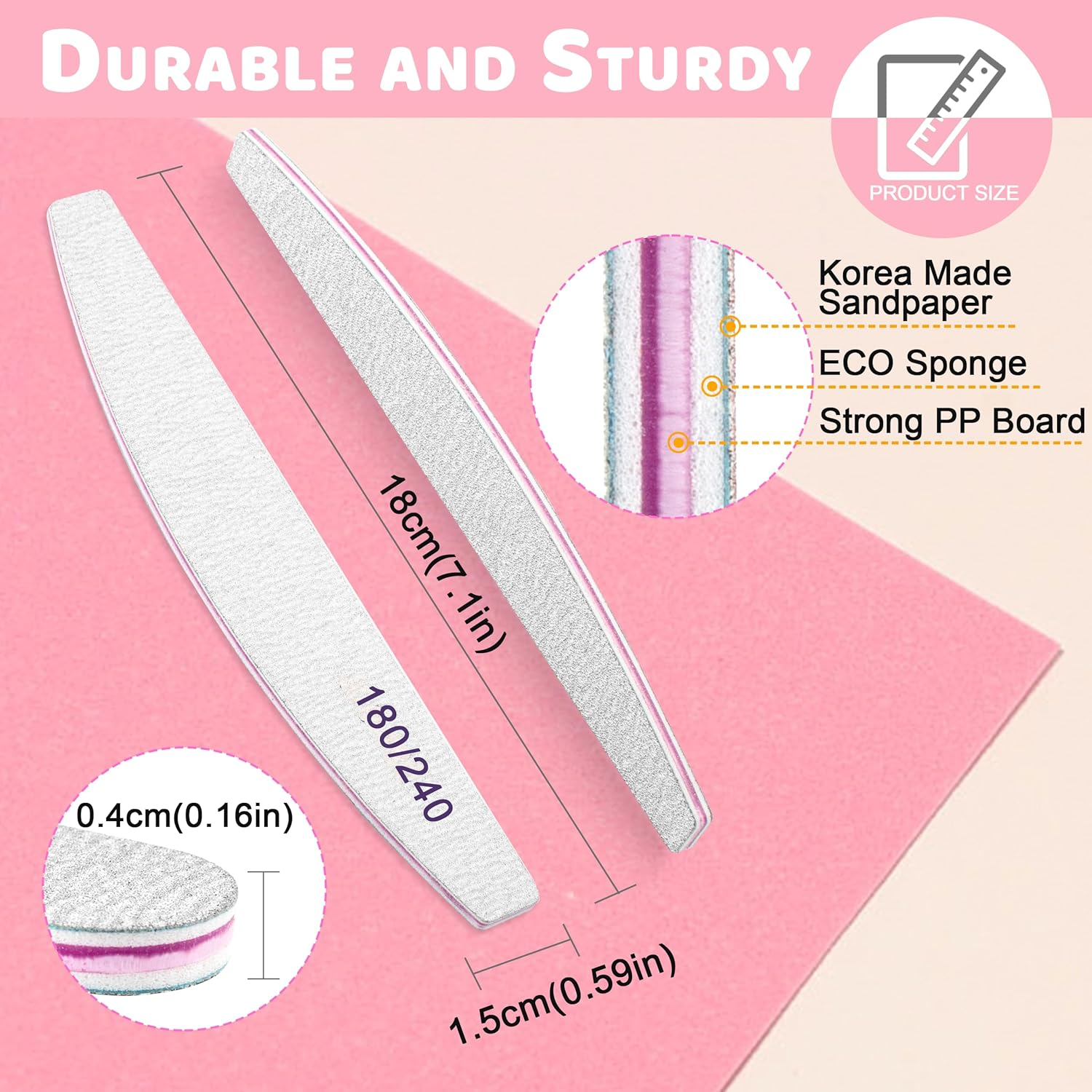 Professional Nail Files, Emery Board Nail File for Natural Nails 100/180/240 Grit Nail Files for Acrylic Nails 12Pcs Fine Grit Nail File Manicure Tools Coarse Fingernail Files (180/240 Grit) image number 3
