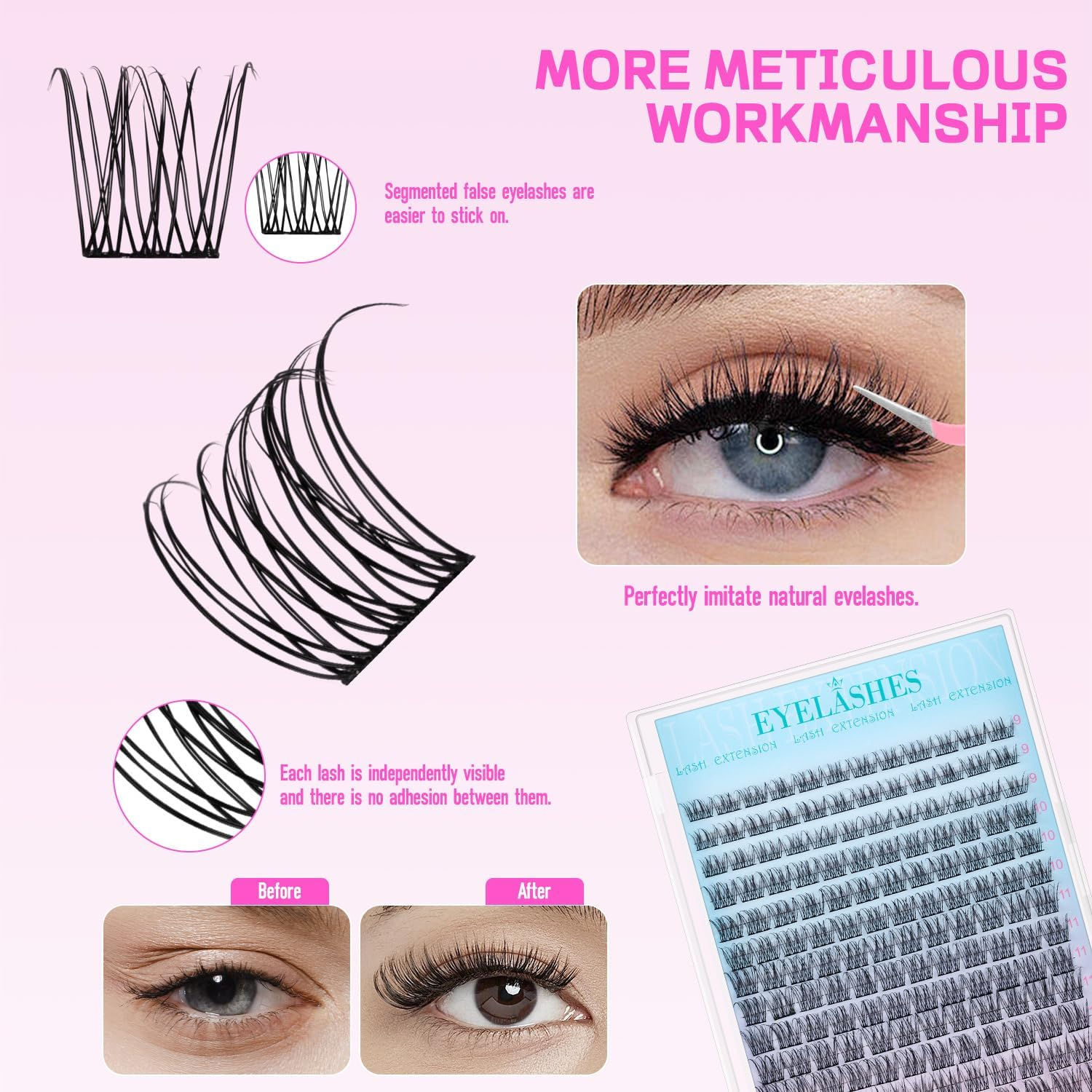 Eyelash Clusters DIY Lash Extension Kit 9-12MIX Eyelash Clusters Eyelash Extension Kit with Bond and Seal,Remover,Applicators for Beginner at Home image number 1