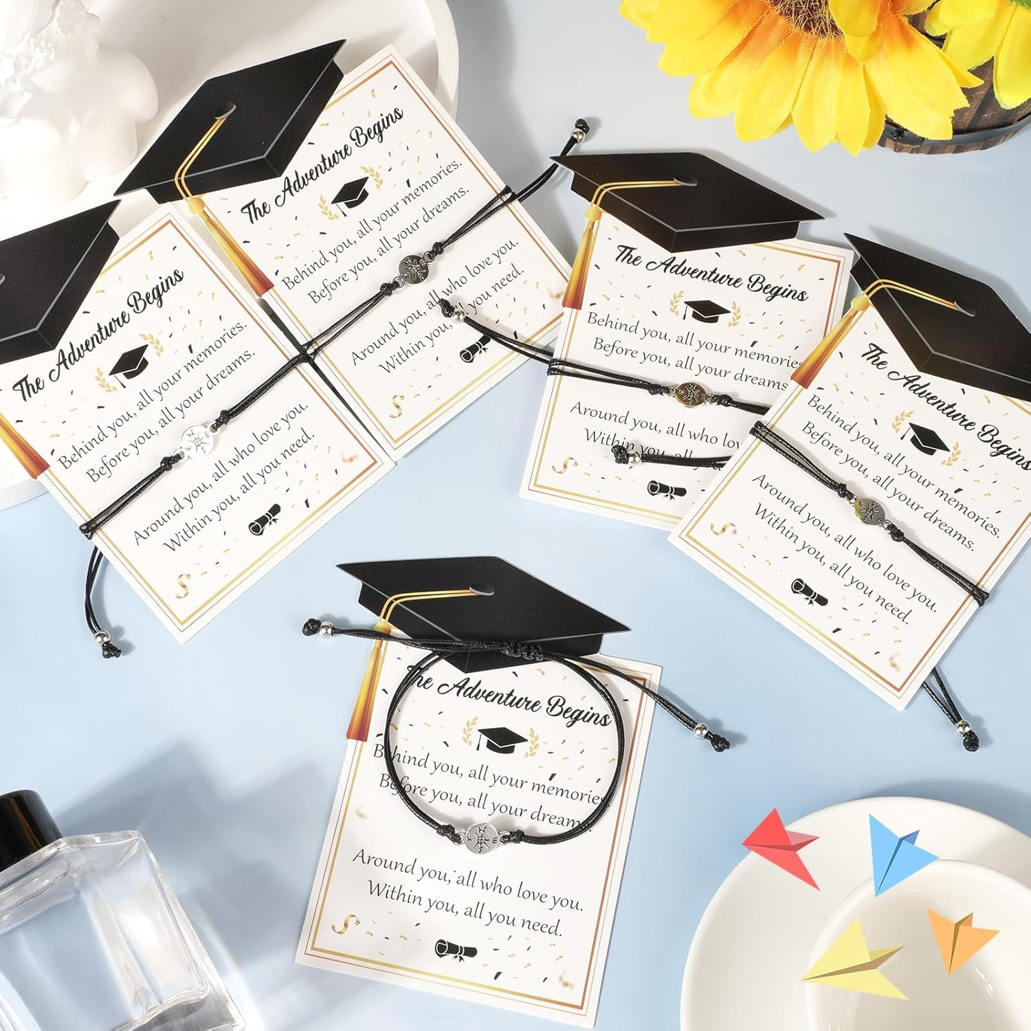 Hapurs 30 Pack Graduation for Her Him 2025, School Leavers Gifts 2025 for Students, Adjustable Woven Compass Bracelet Cards Graduation Party Favours, Nursery Preschool Prom Gift Bulk End of Year image number 4