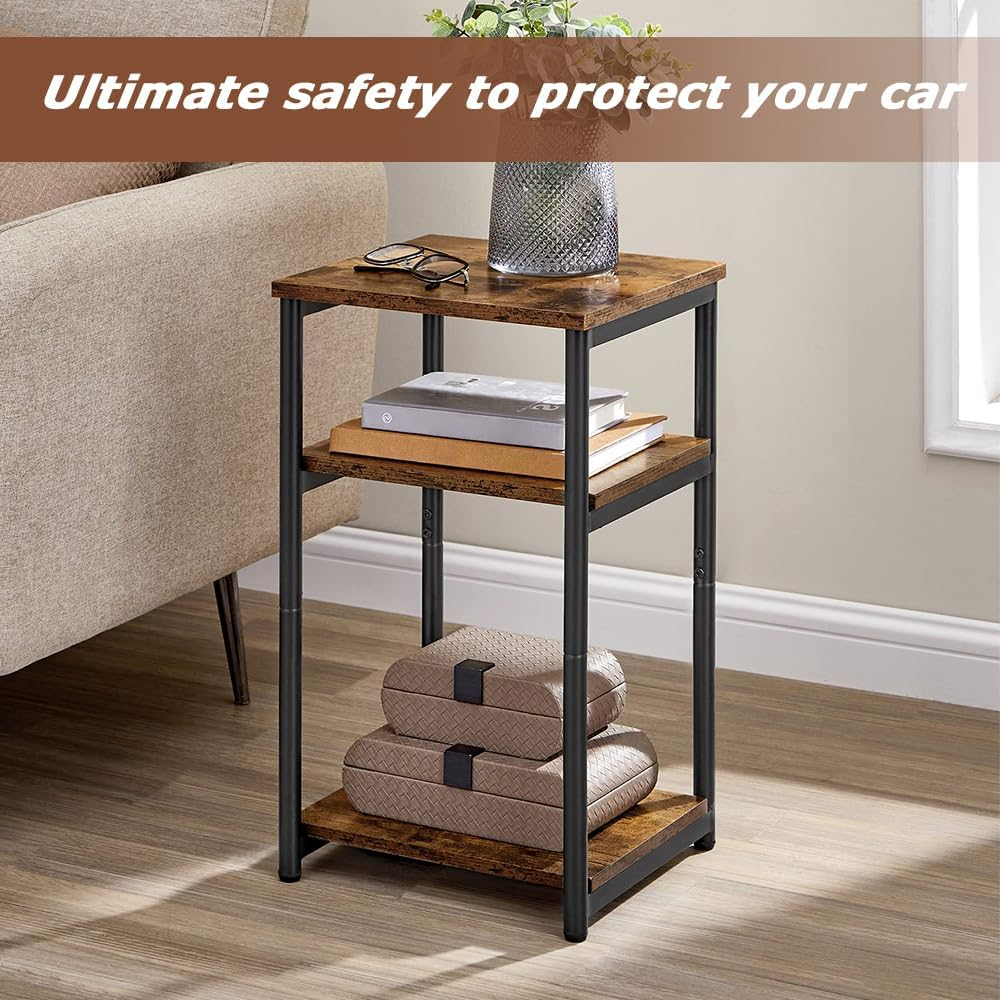 Small Side Table, 3 Tier Storage Shelves Couch End Tables for Living Room, Bedroom Office and Bathroom, Nightstand, Rustic Brown image number 2