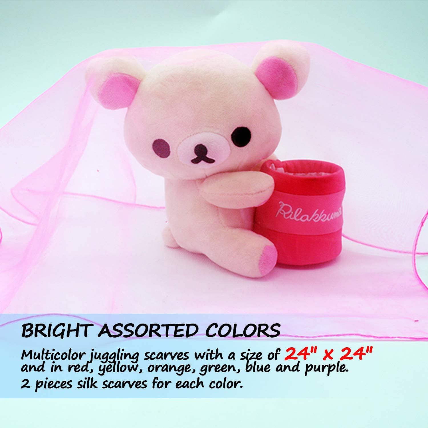 Novelty Place Dance & Juggling Scarves (12PCS) - Silk Square Scarf with Hemmed Edges - Easy Clean Ideal Performance Props Accessories - 6 Colors(24" X 24") image number 2