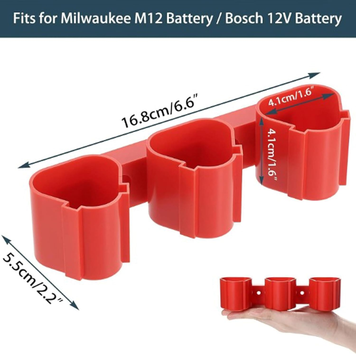 3Pcs 3-In-1 Battery Holders, Compatible with Milwaukee M12 Battery Tool Storage Holders with Battery Slots,Battery Holder for Makita Battery Tool Holders Storage for Bosch 12V Battery Packout Racks image number 3