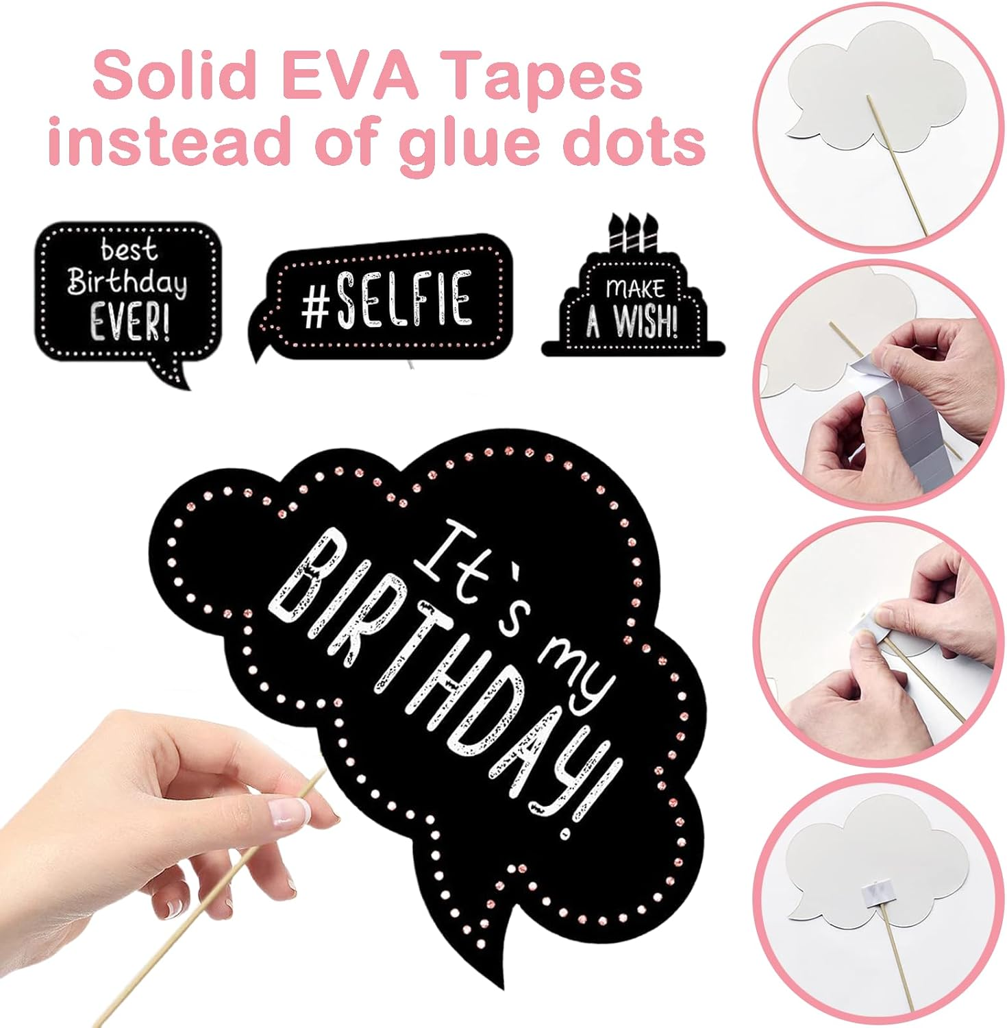 Jeyzuroa 30 Pieces Birthday Photo Booth Props Kit - Happy Birthday Party Favors Supplies & Decorations for Women and Girls' Birthday Party, Set with Real Glitter Cute, Easy to Assemble (Rose Gold) image number 2