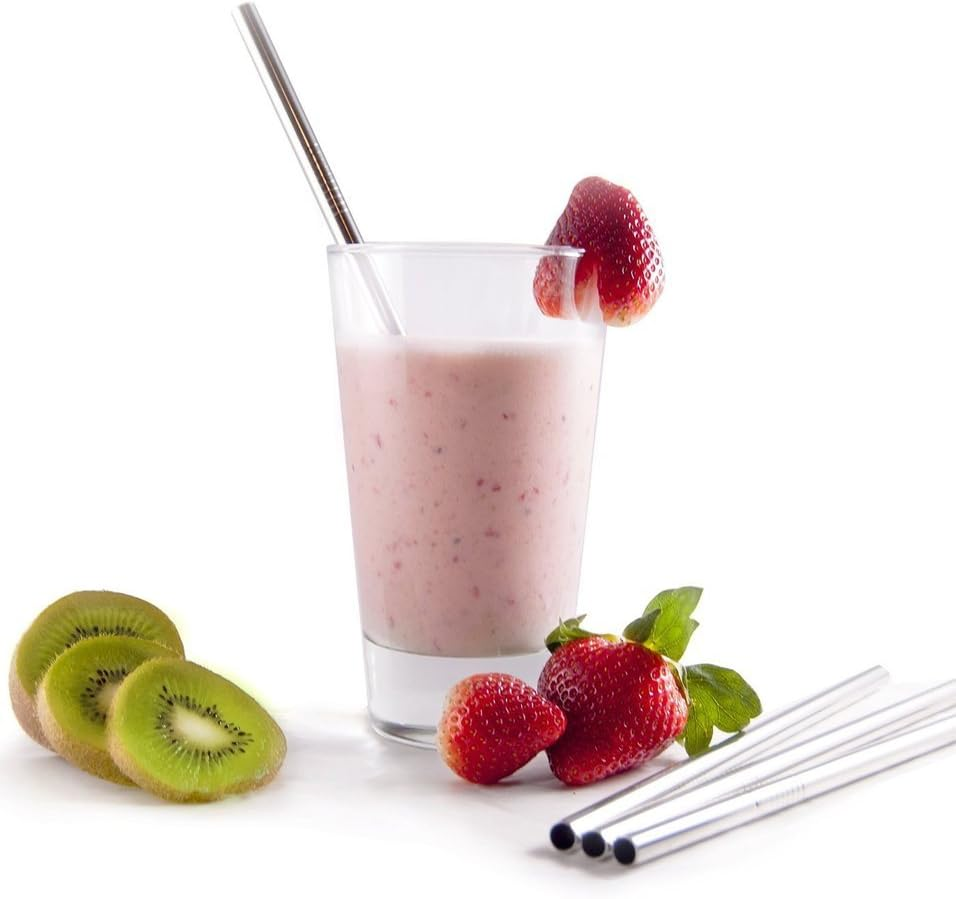 EKIND Stainless Steel Reusable Straight Drinking Straws and Cleaning Brush Set (Set of 4) image number 3