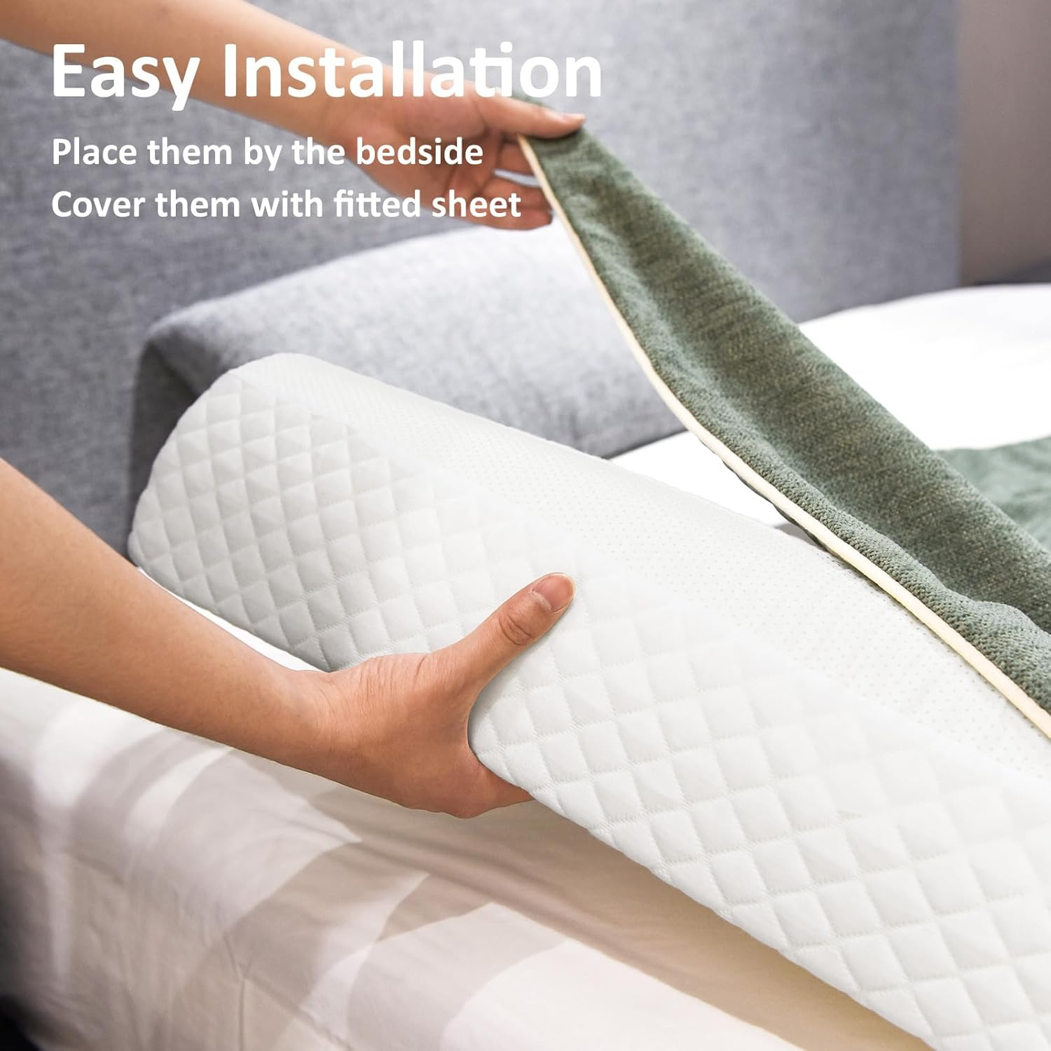 Toddler Bed Rail Bumpers [2 Pack] Safety Sleep Bedside Rail Guard for Toddlers & Kids & Baby | Memory Foam Long Pillow Pads with Non-Slip Machine Washable Cover by Shinnwa image number 4