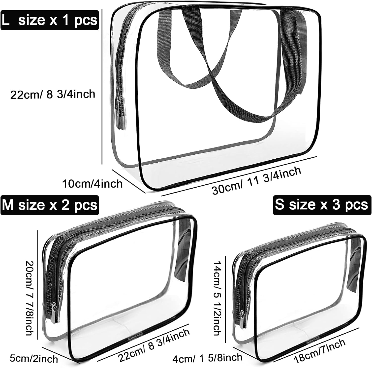 Clear Makeup Bags, APREUTY TSA Approved 6Pcs Cosmetic Makeup Bags Set Waterproof Clear PVC with Zipper Handle Portable Travel Luggage Pouch Airport Airline Bags Vacation Gym Bathroom Organization