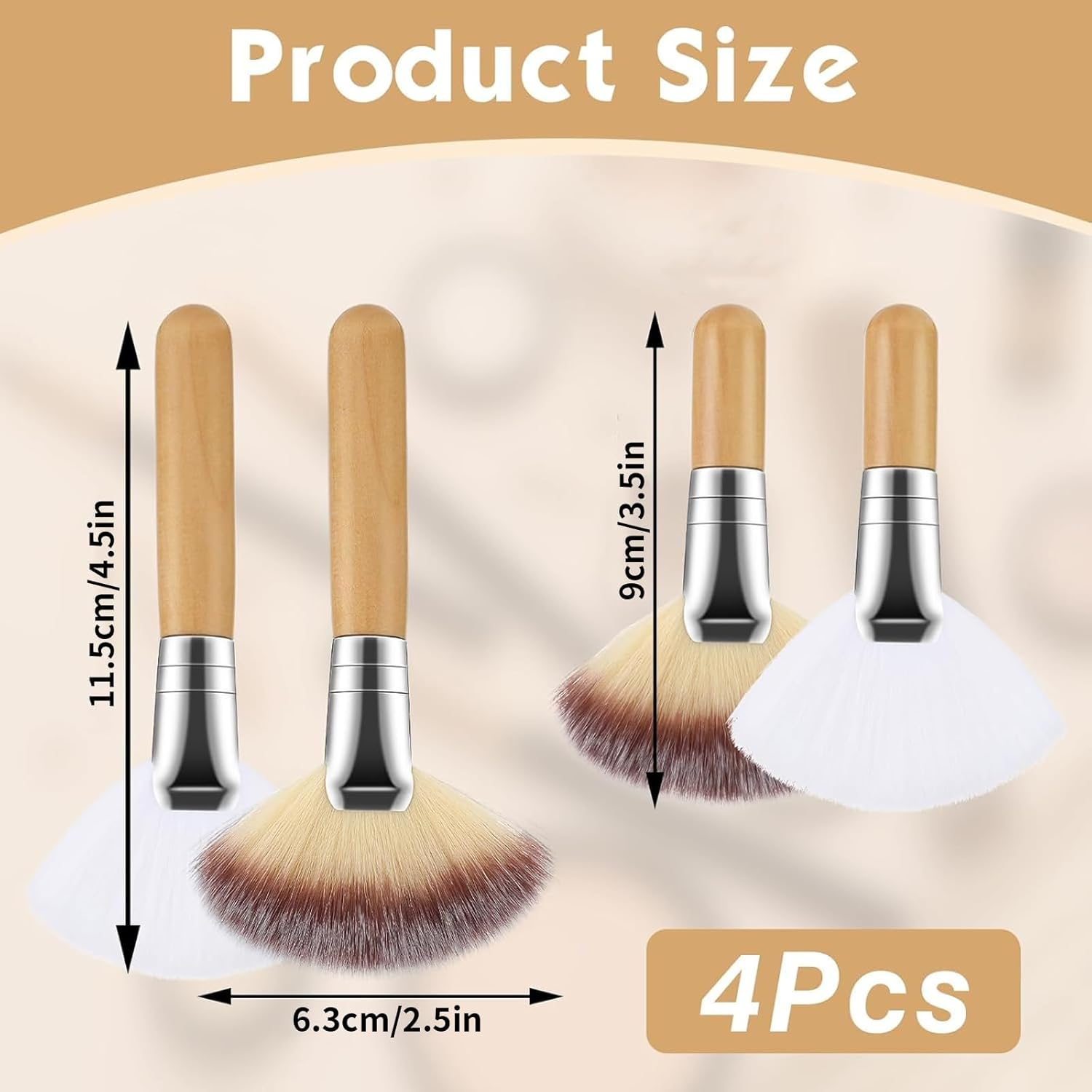 Tavvke 4 Pcs Facial Fan Brushes, Soft Bristle Face Highlighting & Blush Brush Set with Long and Short Handles for Women, Esthetician Cosmetic Tools