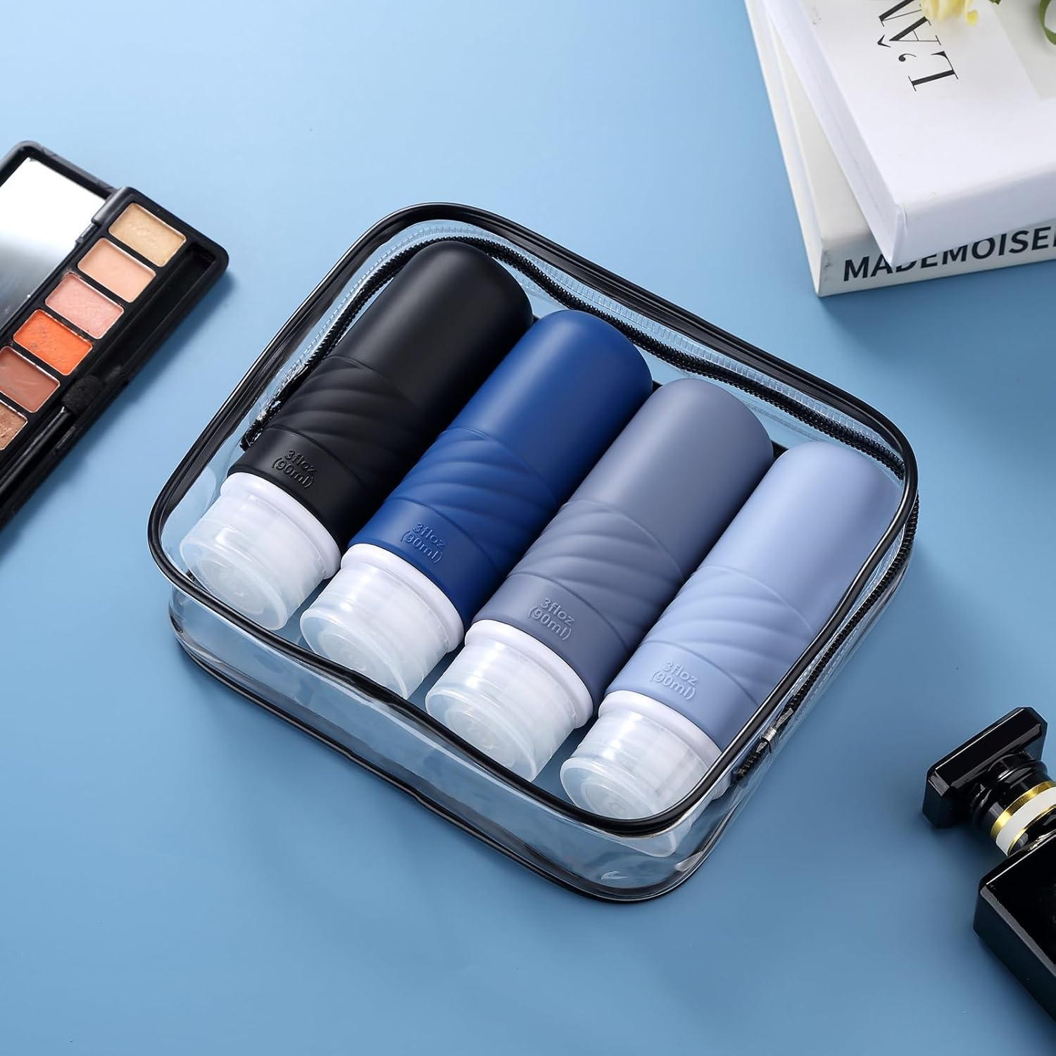 Gemice 4 Pack 3Oz Silicone Travel Bottles, TSA Approved, Leak Proof, BPA Free, Reusable, Wide Mouth, for Travel, Camping, Sports, Home Storage - Malachite image number 7