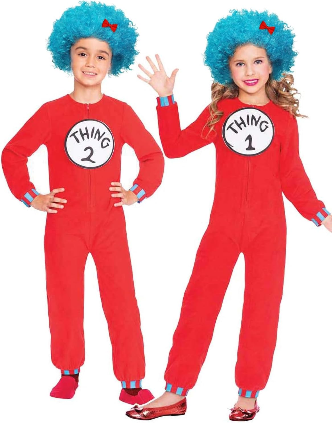 Kuskins 2 Pcs Blue Wigs for Thing 1 Cosplay Accessories - Curly Funky Afro Costume Wig for Reading Week, Halloween and Thing One Party image number 1