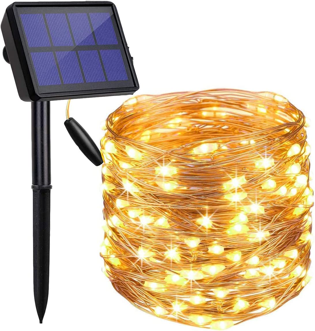 Solar Powered 20M 200LED Outdoor String Lights Waterproof IP65 with 8 Modes Warm White Fairy Light for Garden Patio Decoration Auto On/Off image number 2