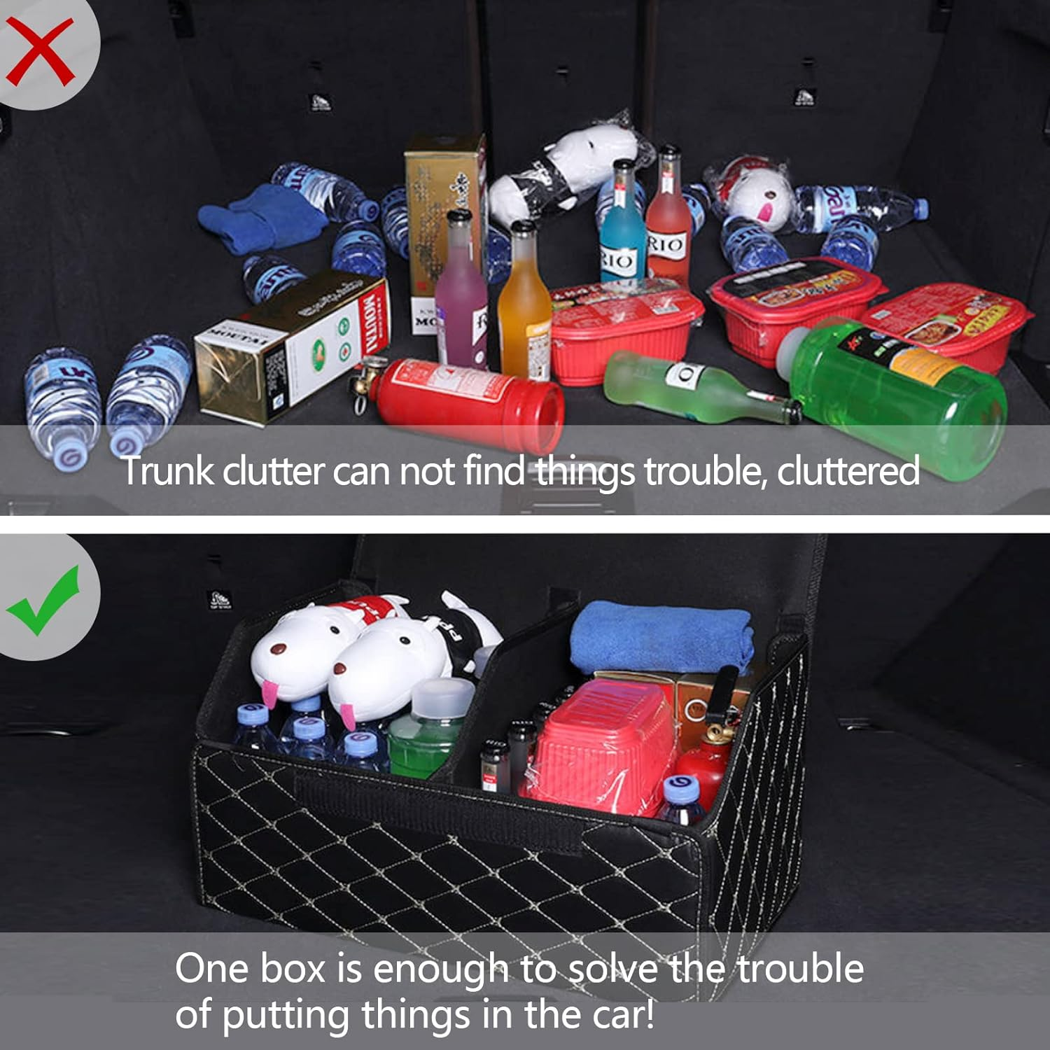 Car Trunk Organizer Multipurpose Leather Cargo Storage Box for Sedan SUV RV, Durable Collapsible Adjustable Auto Compartments Trunk Organiser (Black-Medium-Set of 1Pcs) image number 4