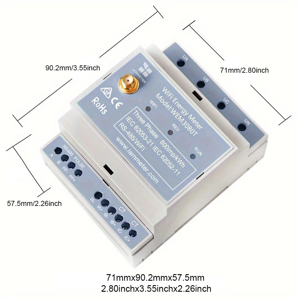 Bi-Directional Three Phase Wifi Energy Meter,Wem3080T,150A,50Hz,Din Rail, Can Monitor Solar PV System,Can Integrate with Home-Assistant,Rcm Compliance, image number 6