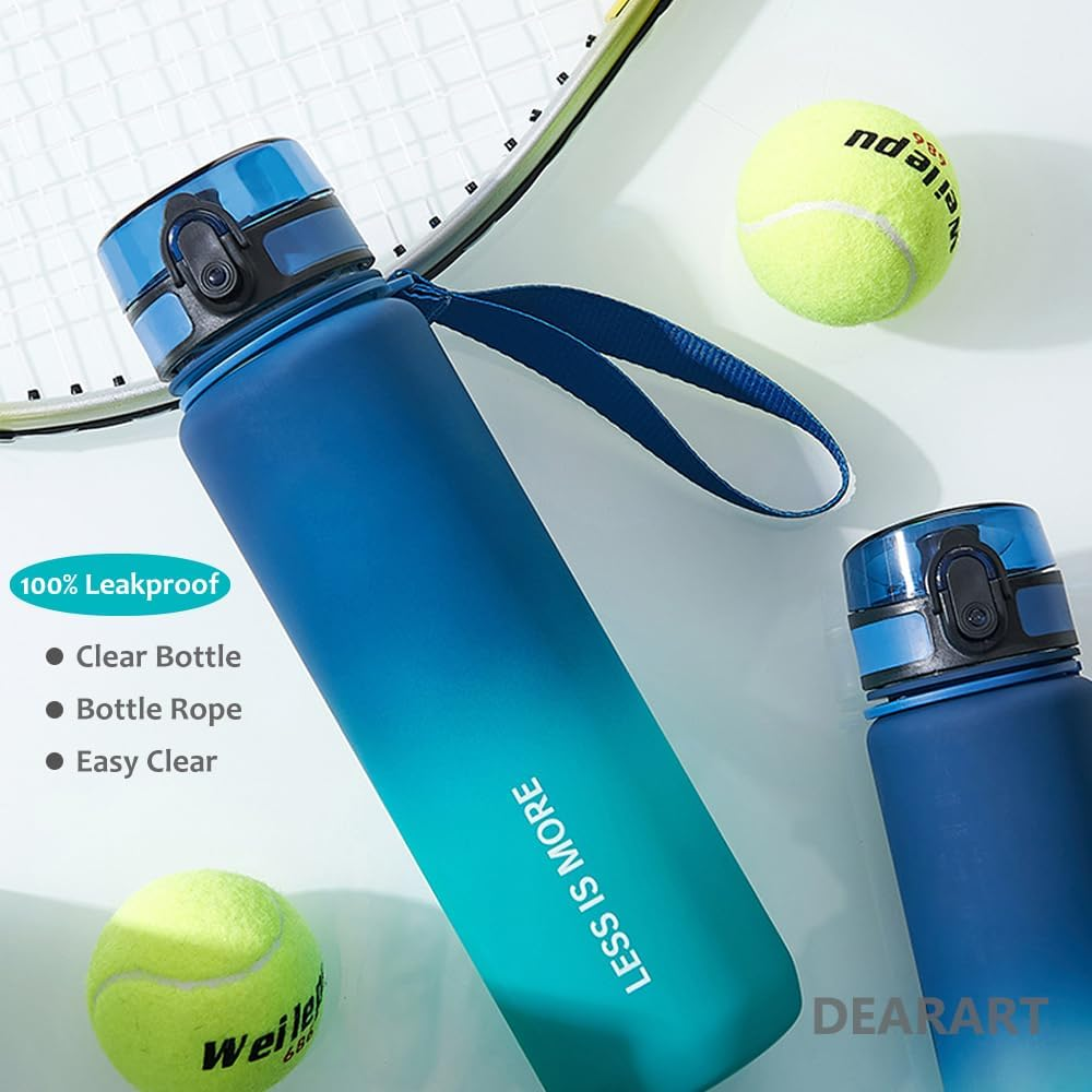 DEARART 1000Ml Blue Water Bottle with Motivational and Time Marker, BPA FREE Quick Drink without Straw, Suit Sports Office Gym School Ect.