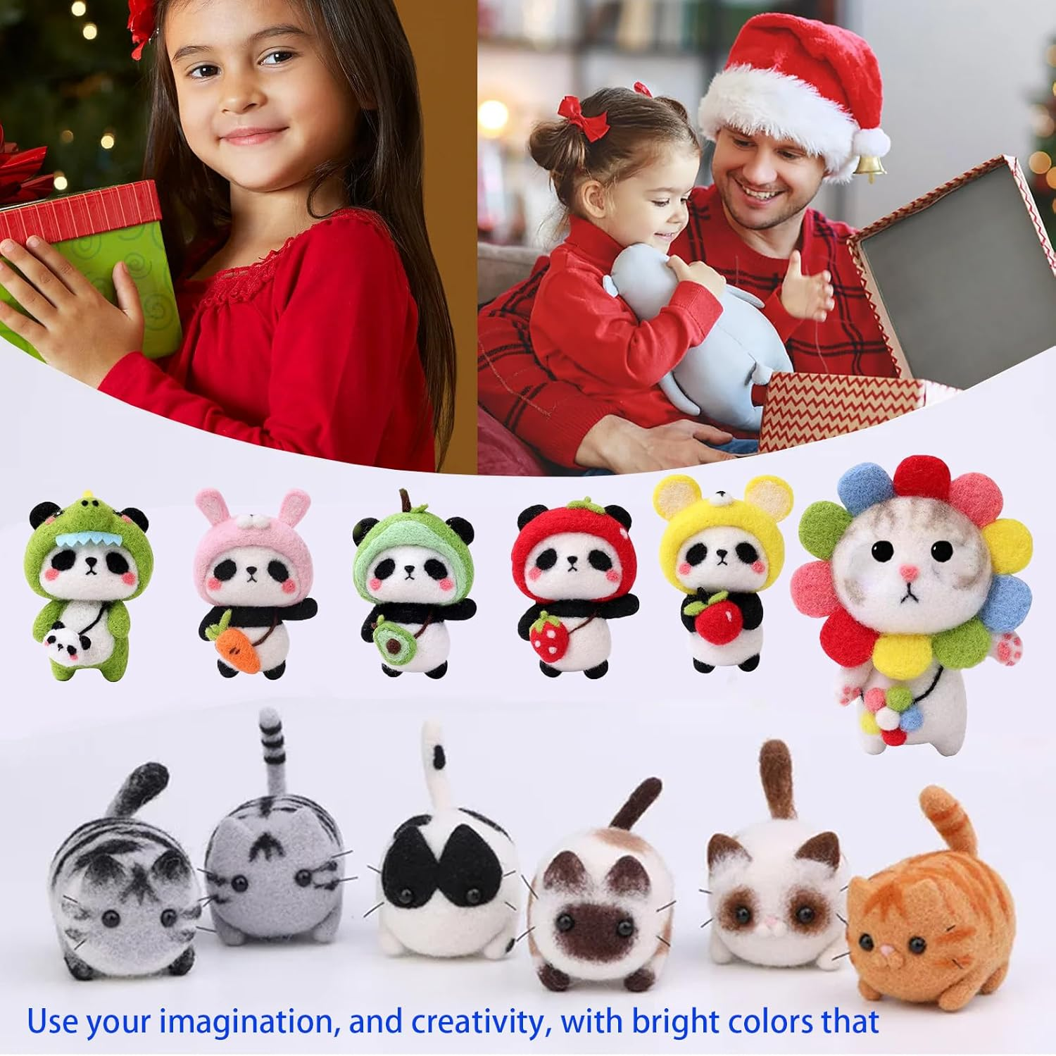 YELINTIAN Needle Felting Starter Kit,36 Colors Fibre Wool Yarn Roving for Needles Felt Tool Includes Keychain, Felted Foam Mat, and Other Tools for Animal Doll Beginner Supplies