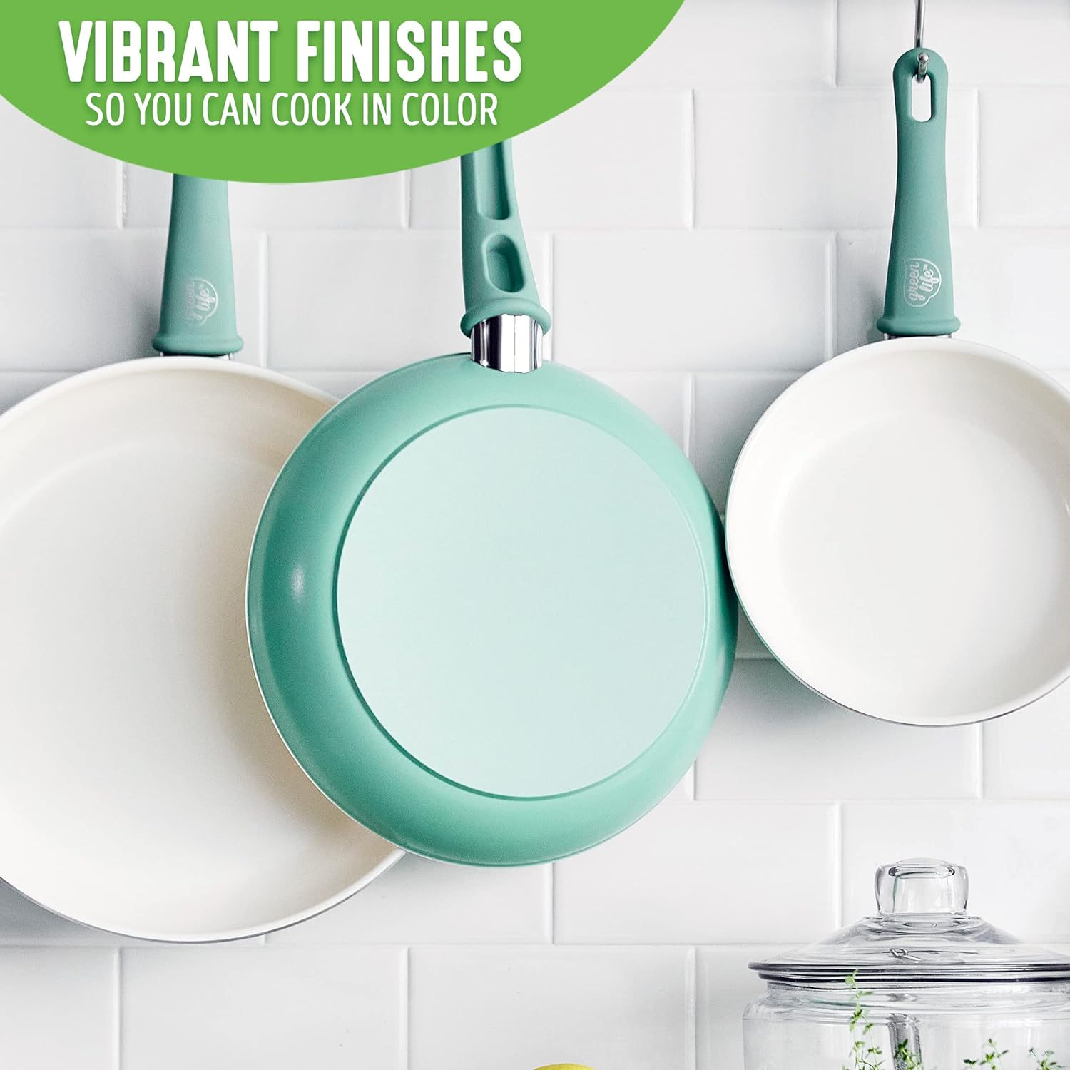 Greenlife Soft Grip Healthy Ceramic Nonstick 20, 26 & 30Cm Frying Pan Skillet Set, Pfas-Free, Dishwasher Safe, Turquoise - Turquoise image number 5