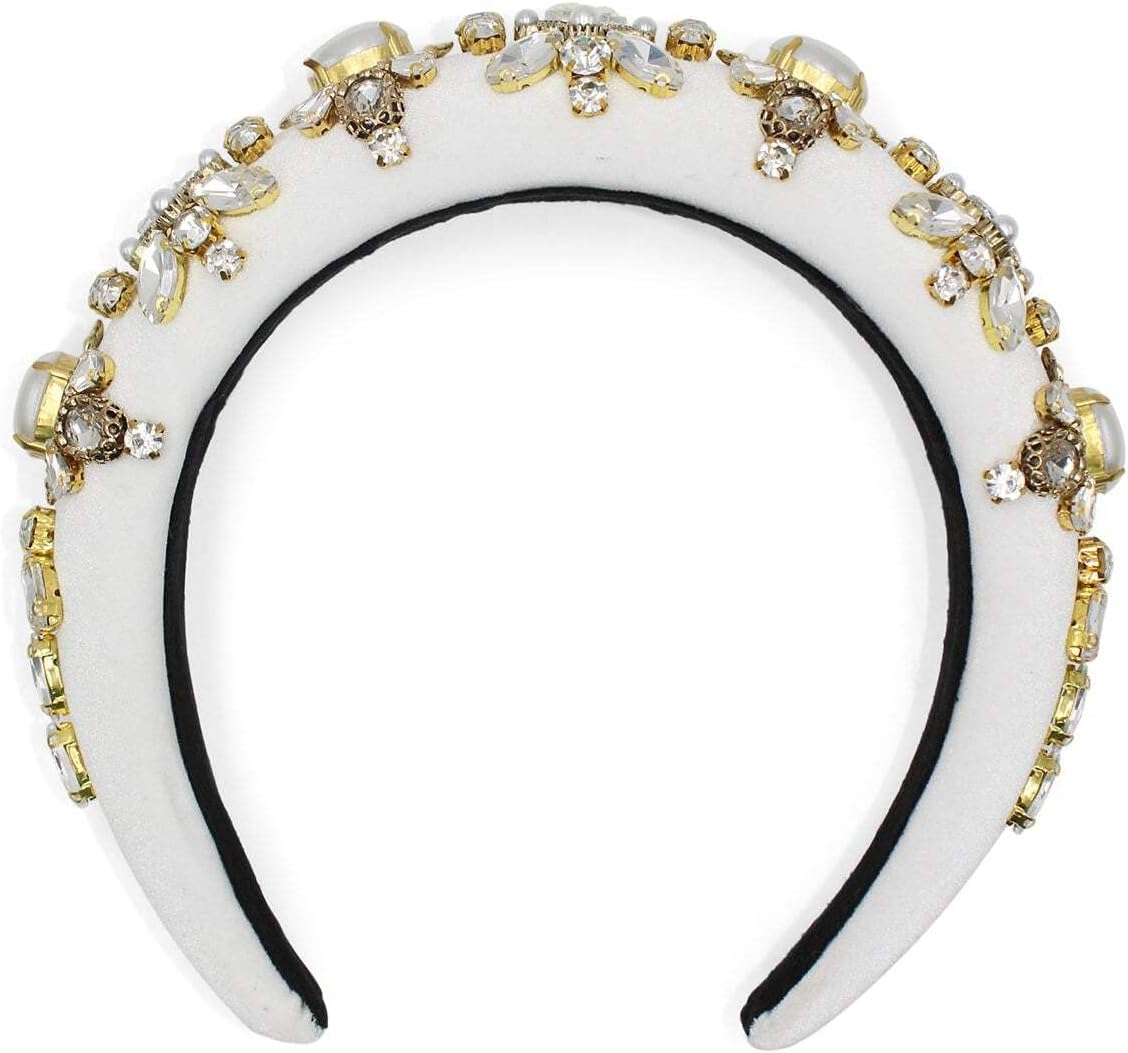 Morgan & Taylor Ophelia Beaded Padded Headband - White, Chic Statement Accessory White image number 6