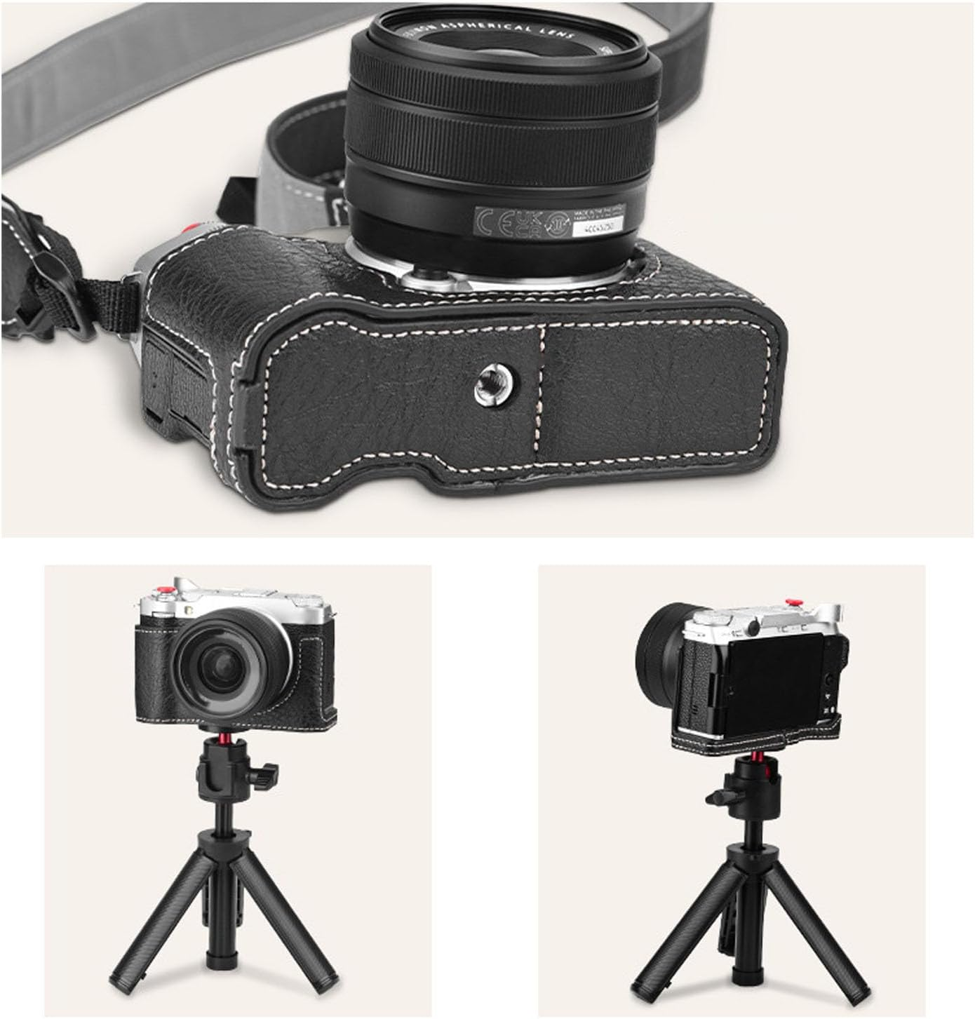 X-M5 Leather Half Case, Black Protective Half Camera Case for Fuji X-M5, with Shoulder Strap image number 6