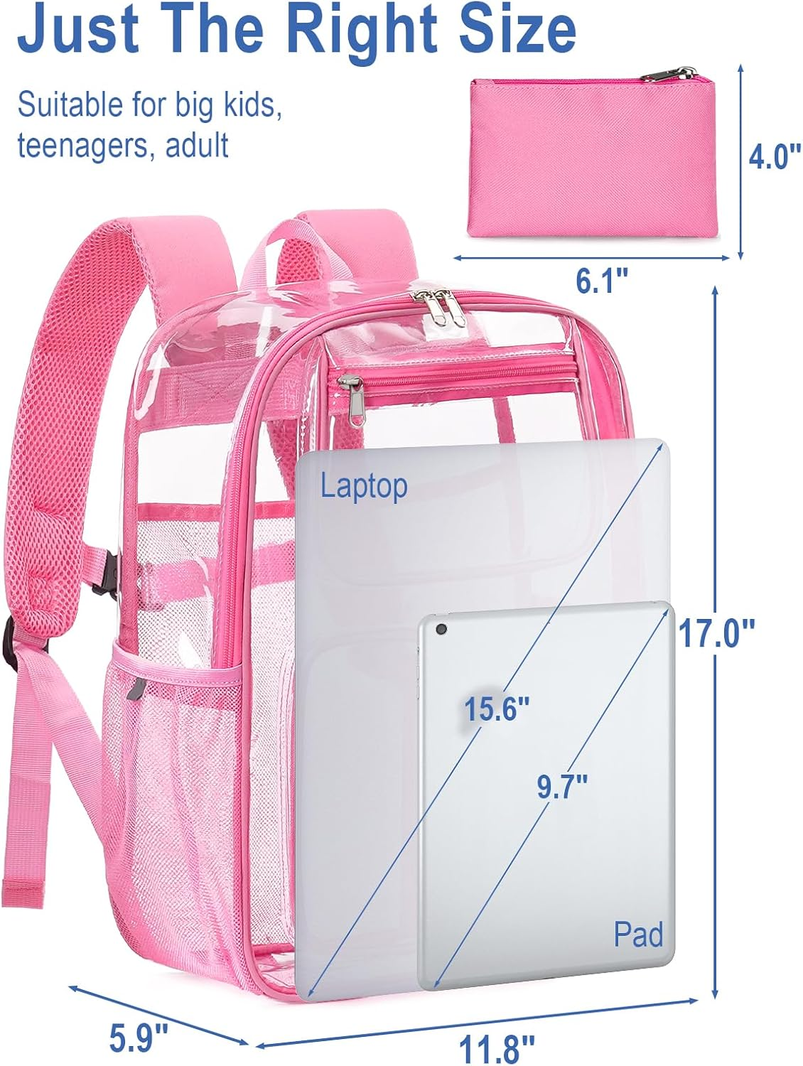 QOECI Heavy Duty Clear Backpack for School, 17 Inch Large Clear Bookbag for Women Men Boys Girls, See through Backpack image number 6