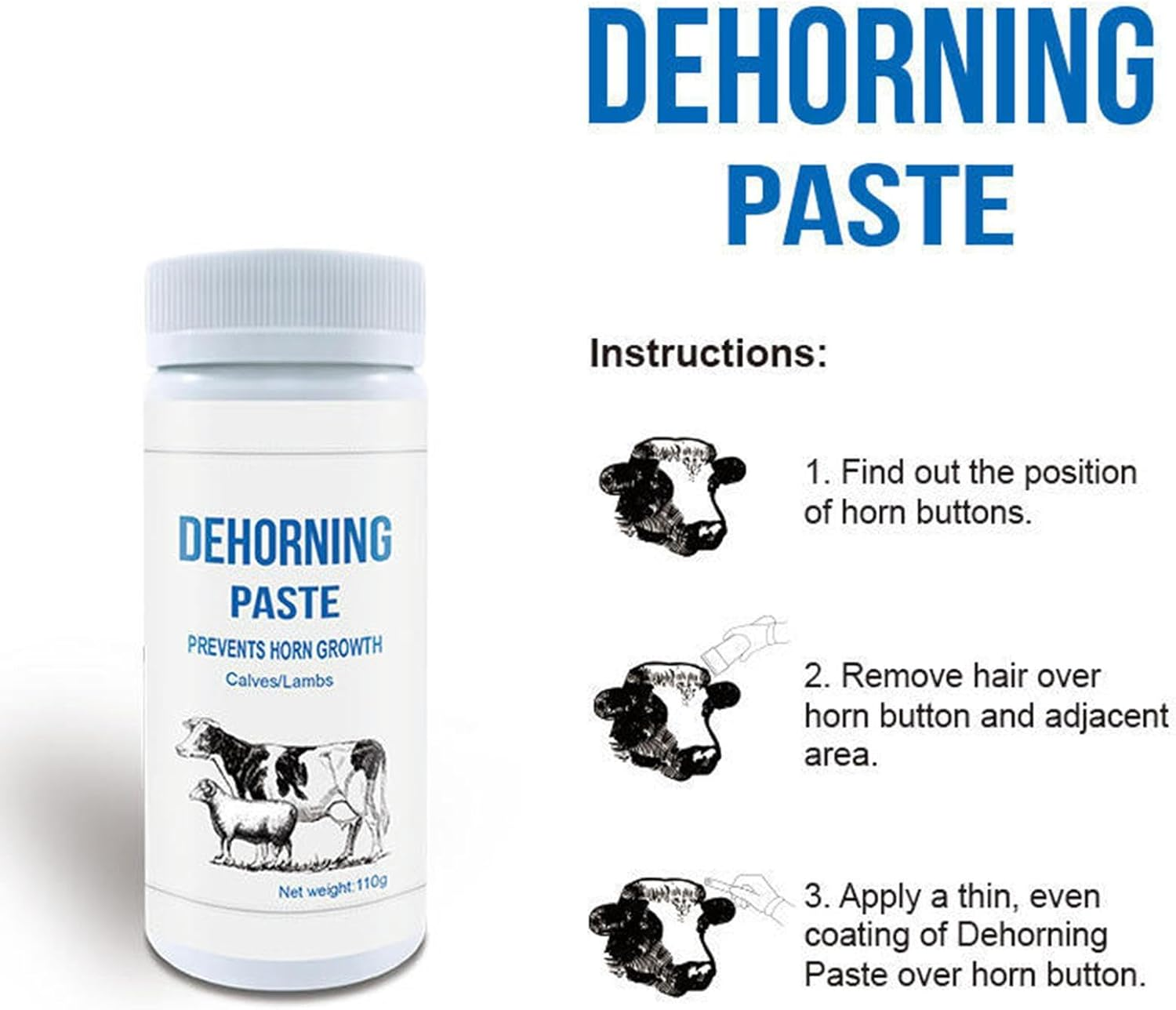 Cattle Dehorner, Cattle Dehorner Paste Dehorning Cream, Calf Cow Solution Horn Removal Paste,Supplies Dehorner Paste for Cows, Natural Quick Dehorning Supplies for Goats Cattle Sheep and Other Animals image number 2