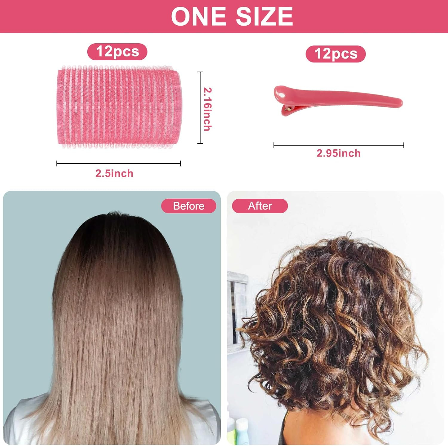 Hair Rollers, 12 Pack Self Grip Salon Hairdressing Curlers, Hair Roller Sets, Hair Curlers, DIY Curly Hairstyle, Colors May Vary, Jumbo image number 1