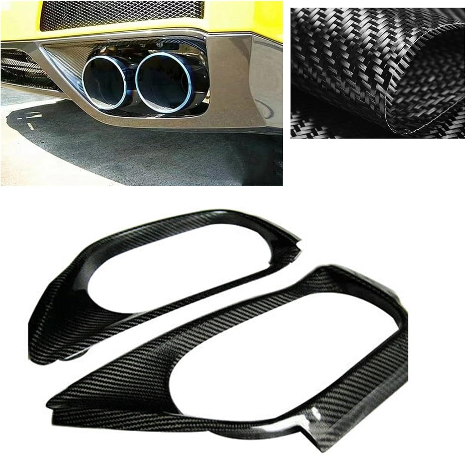 Muffler 2PCS Carbon Fiber Rear Exhaust Muffler Tip Pipe Frame Cover Trim Air Outlet Vent Lid Strip Compatible with Nissan GT-R R35 2008-2016 image number 1