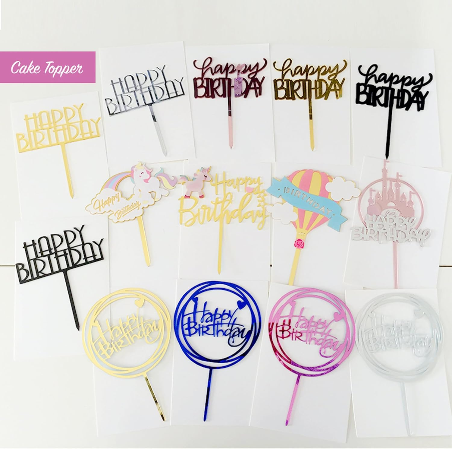 Happy Birthday Cake Topper, Happy Birthday Cake Bunting Decor,Birthday Party Decoration Supplies，Photo Booth Props (Rainbow, Multicolour)