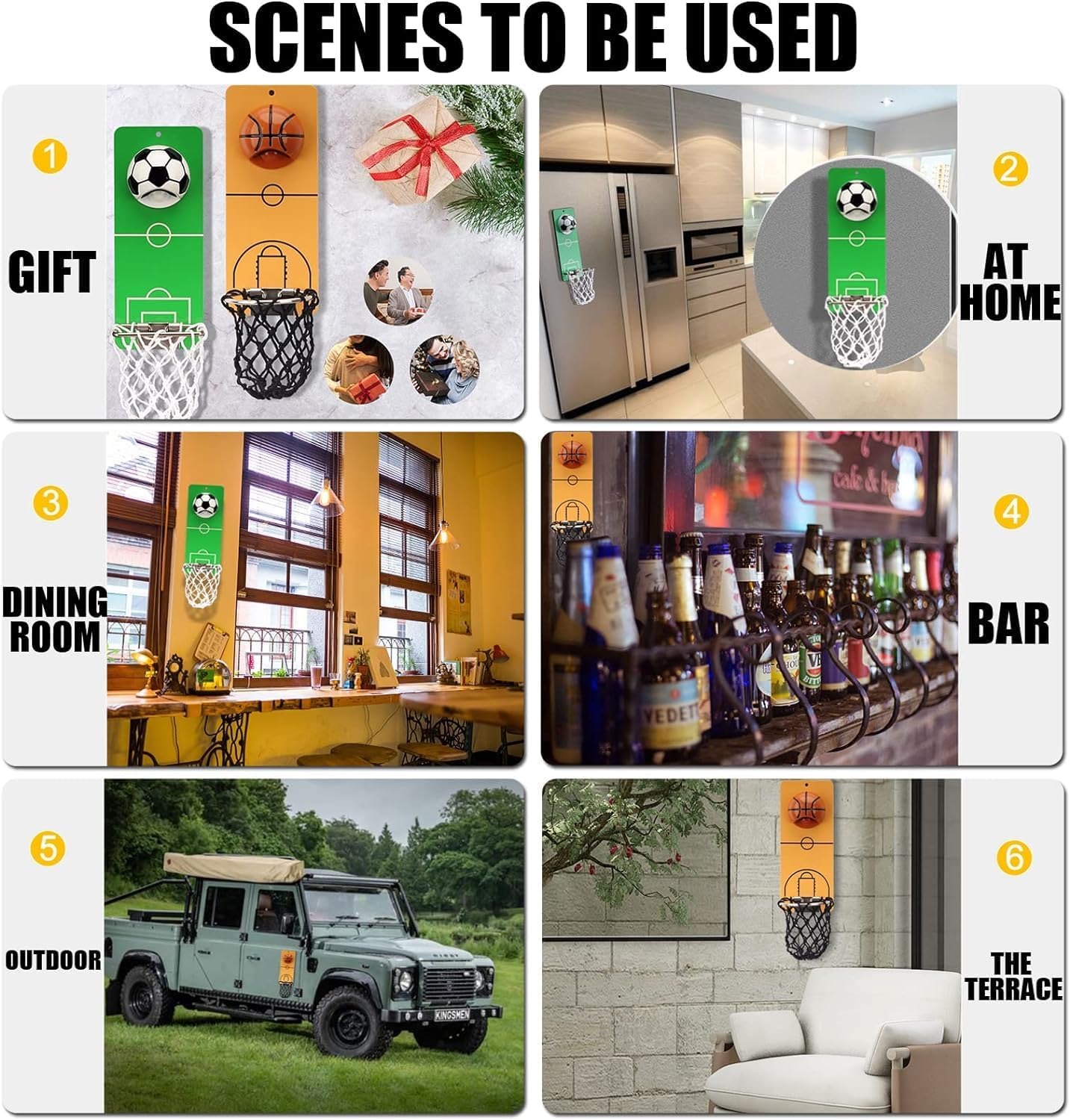 Magnetic Bottle Openers with Netting Catcher, Wall Mounted Wooden Beer Bottle Opener, Traceless Corkscrew, Home Bar Accessories for Kitchen, Outdoor, Ideal Beer Gifts for Men (Style Football)