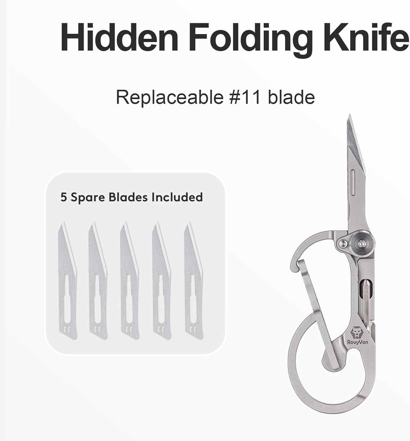 Rovyvon U4 Pro+ Titanium Carabiner Multitool, Small Keychain Carabiner with Hidden Folding Knife and Dual-Bit Screwdriver Set, Multifunctional EDC Gadget for Men, Outdoor Survival, Camping, Daily Use image number 2