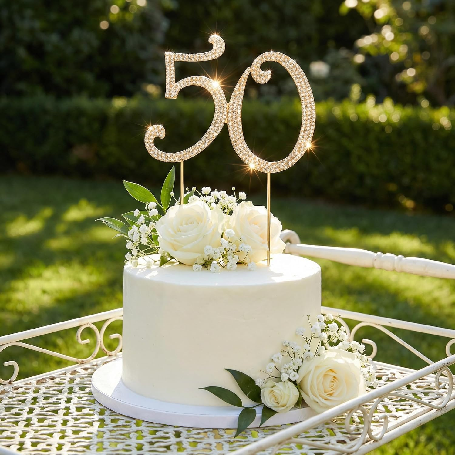Toddmomy 50 Gold 50Th Anniversary Bling Rhinestone 50Th Birthday Crystal Cake Decoration image number 2