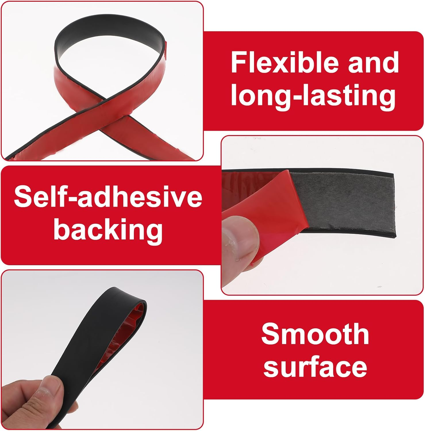 Rubber Strips with Adhesive Backing, 25Mm(W) X 2Mm(T) X 2M(L) Solid Rubber Seal Strip Neoprene Rubber Tape Roll for DIY Gaskets Pads Seals Crafts Protection Warehouse Flooring Rubber Strips image number 6