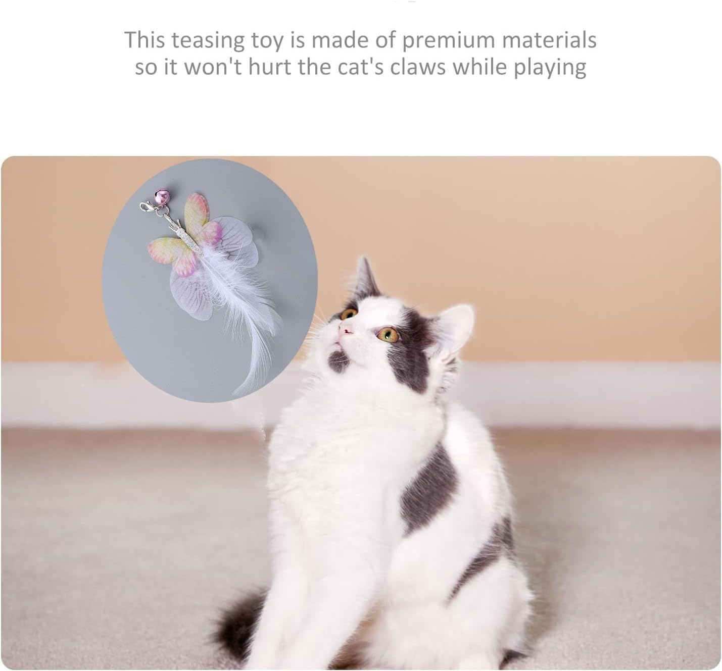 Leanockesa 2PCS Interactive Cat Wand Refills, Butterfly and Feather Replacement Toys for Cat Teaser, Engaging Play for Cats, Safe Durable Kitten Toys, Fun Feather and Butterfly Toys ﻿﻿ image number 5