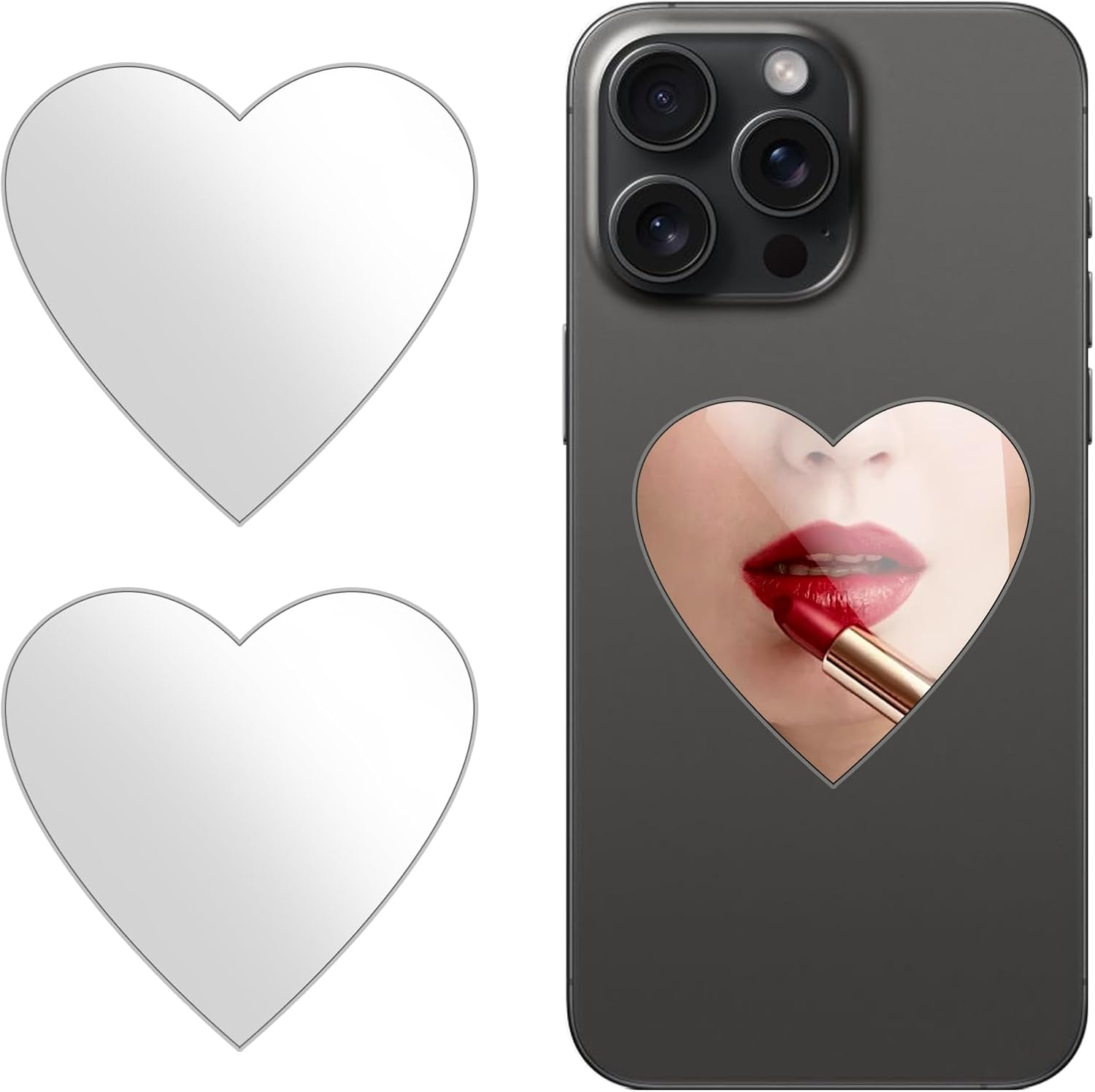 Square Mirror Decal for Smartphone，Stick-On Make up Mirror Sticker on Phone Case Back，Rectangle Mirror Phone Charm （2 Pack ） image number 5