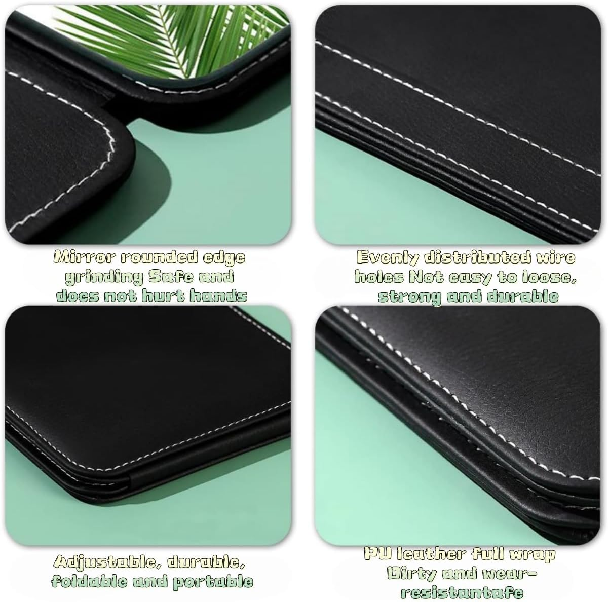 Hpessoterr Makeup Mirror, Portable PU Folding Vanity Mirror with Standing,With Bracket,For Vanity Table, Office, Travel (Black) image number 3